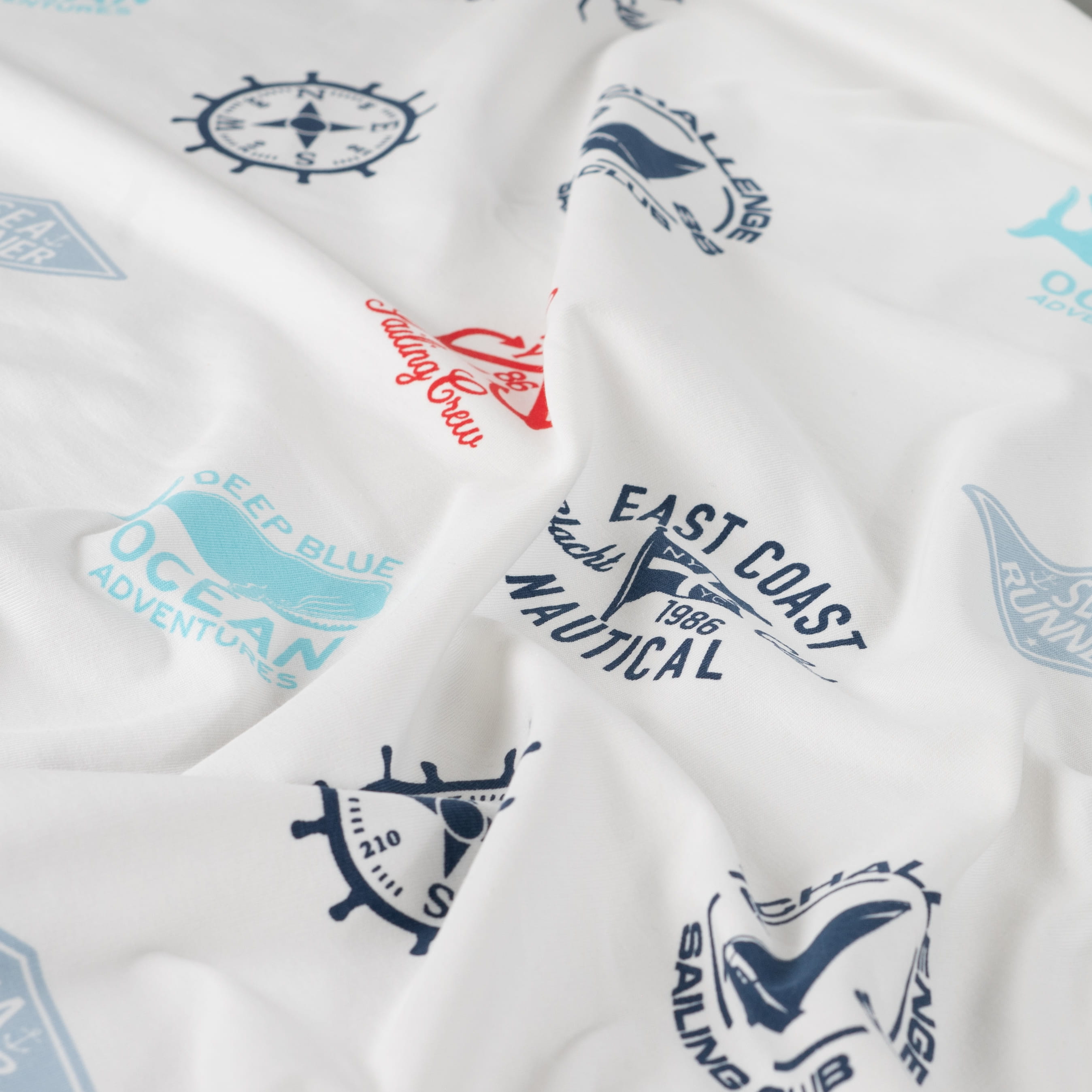 Sommersweat French Terry "Nautical" mit maritimen Motiven - ecru (Q510)