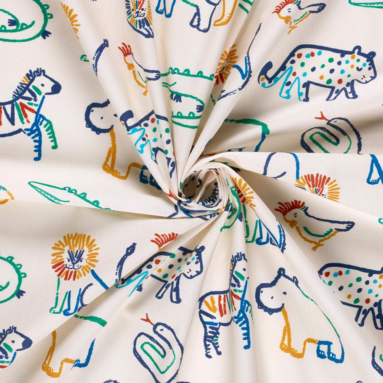 Baumwollstoff Popeline mit "Sketched Animal" - creme