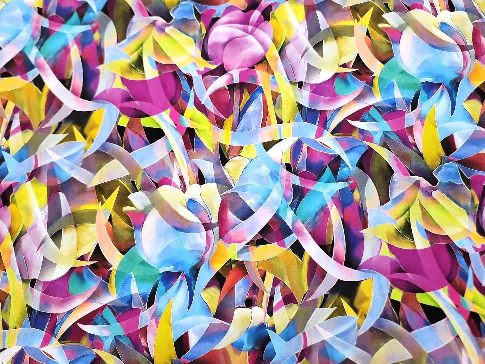 Viskose  Digital mit abstrakten bunten Blumen - aqua (012) 