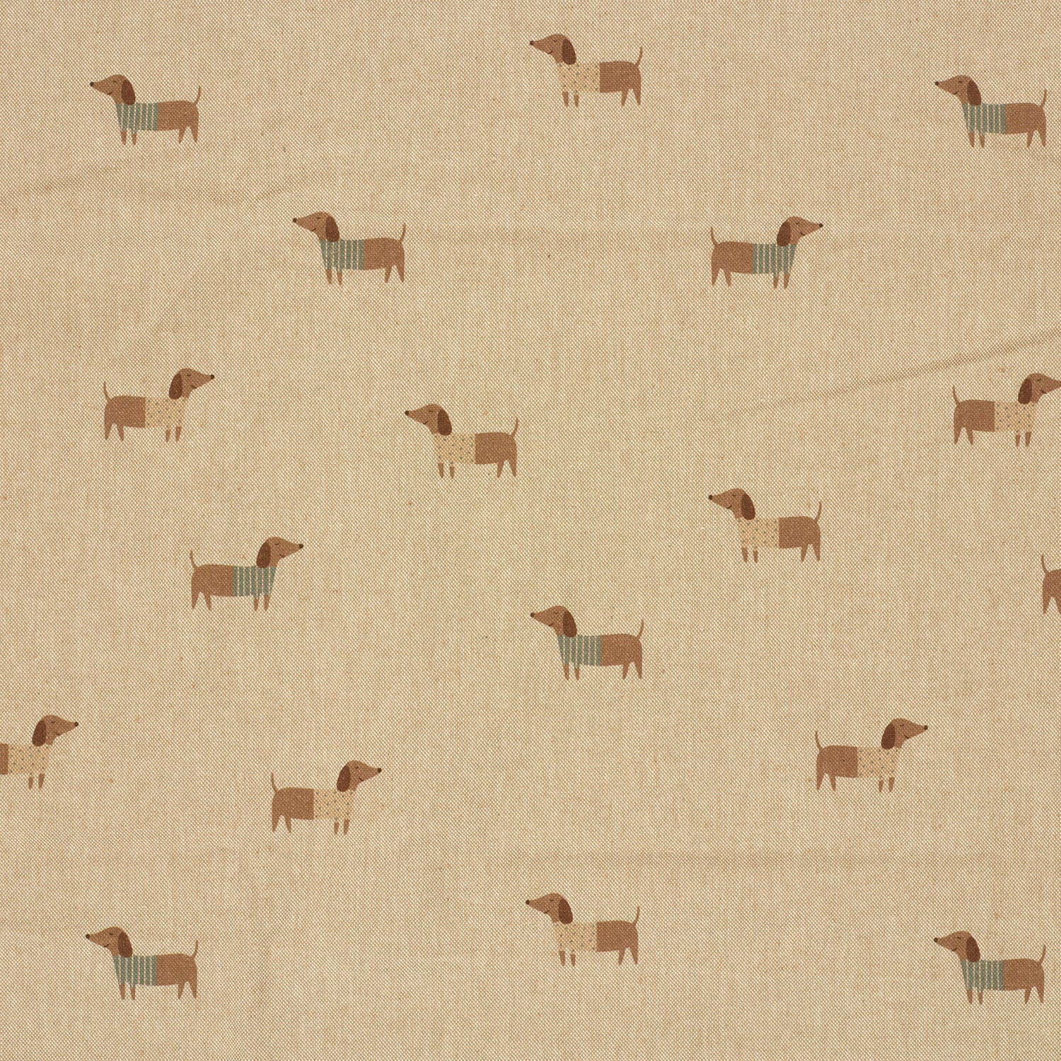 Halb-Panama Dekostoff in Leinenoptik mit Dackeln - natur