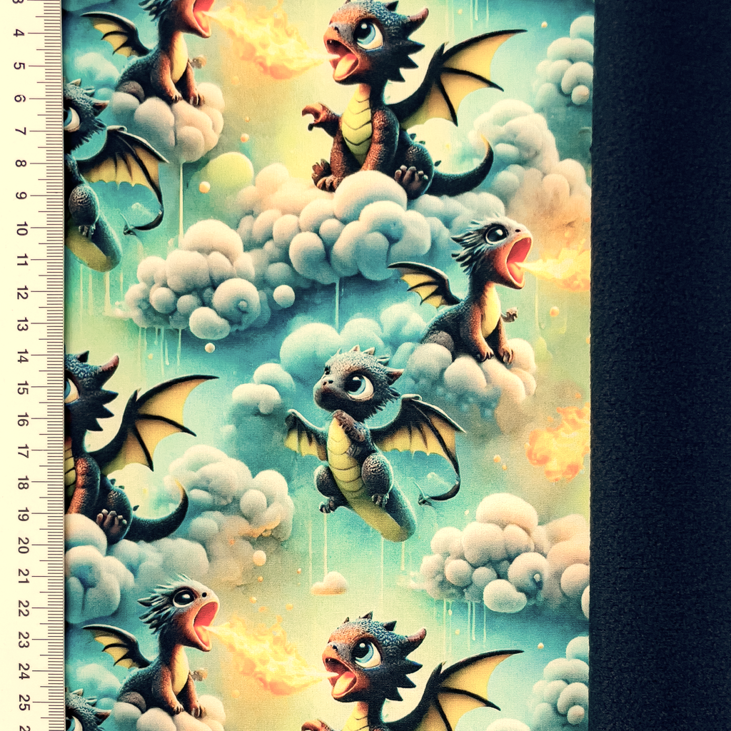 Softshell Digital mit feuerspuckenden Drachen und Wolken - grün/blau