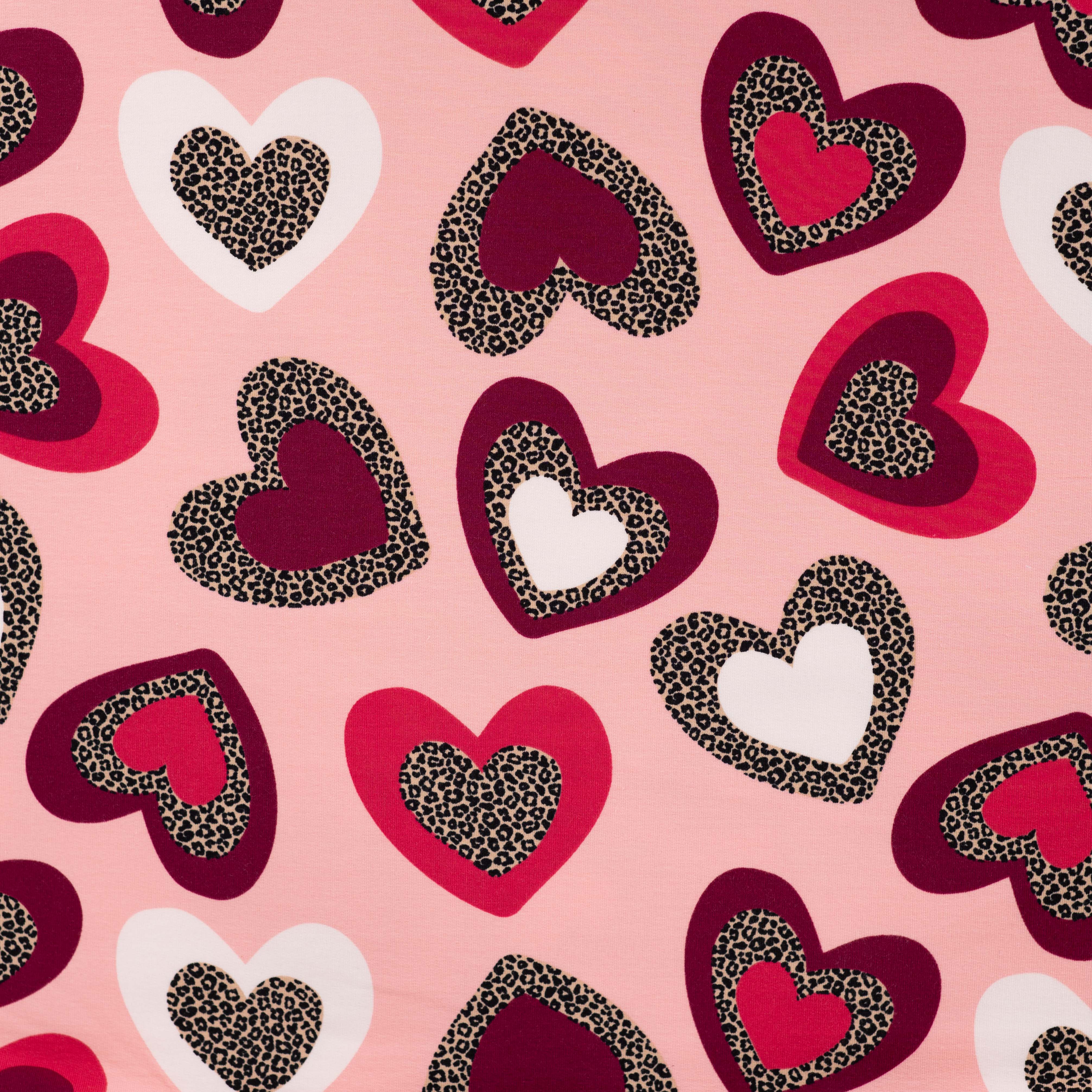 French Terry Brushed „Leo Hearts" - puderrosa (Q120)