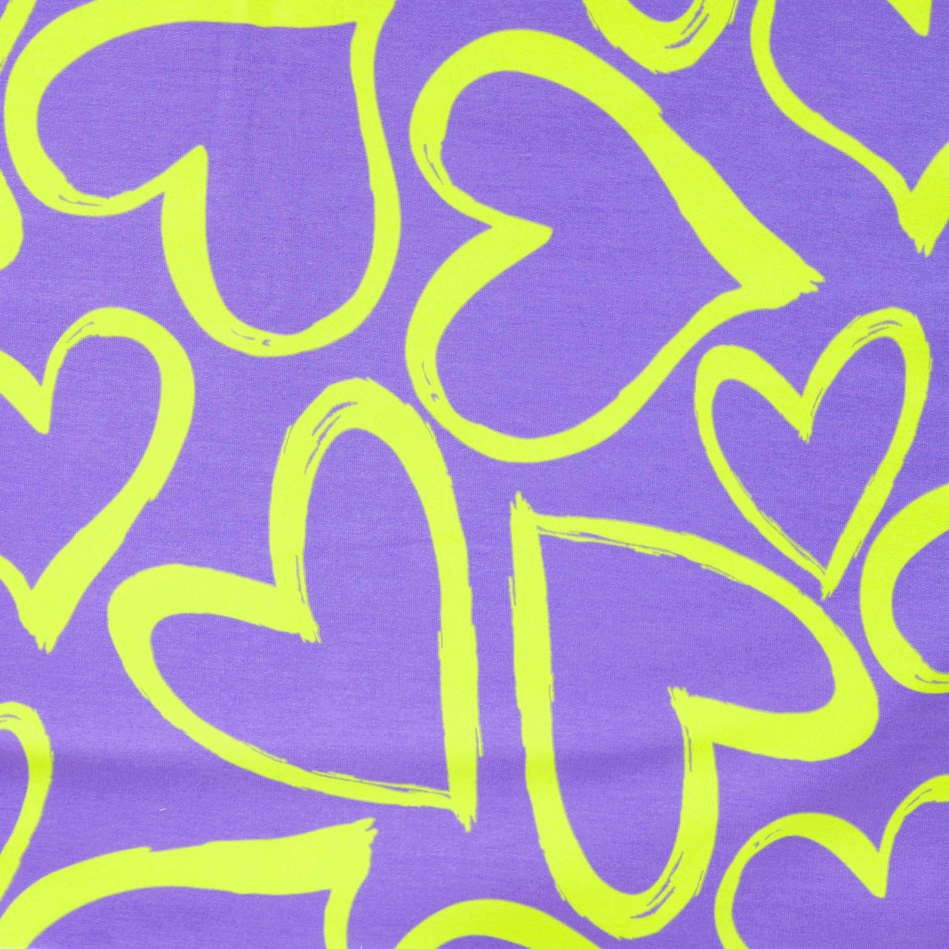 French Terry "Neon Hearts" mit neon gelben Herzen - dusty lila (Q430)