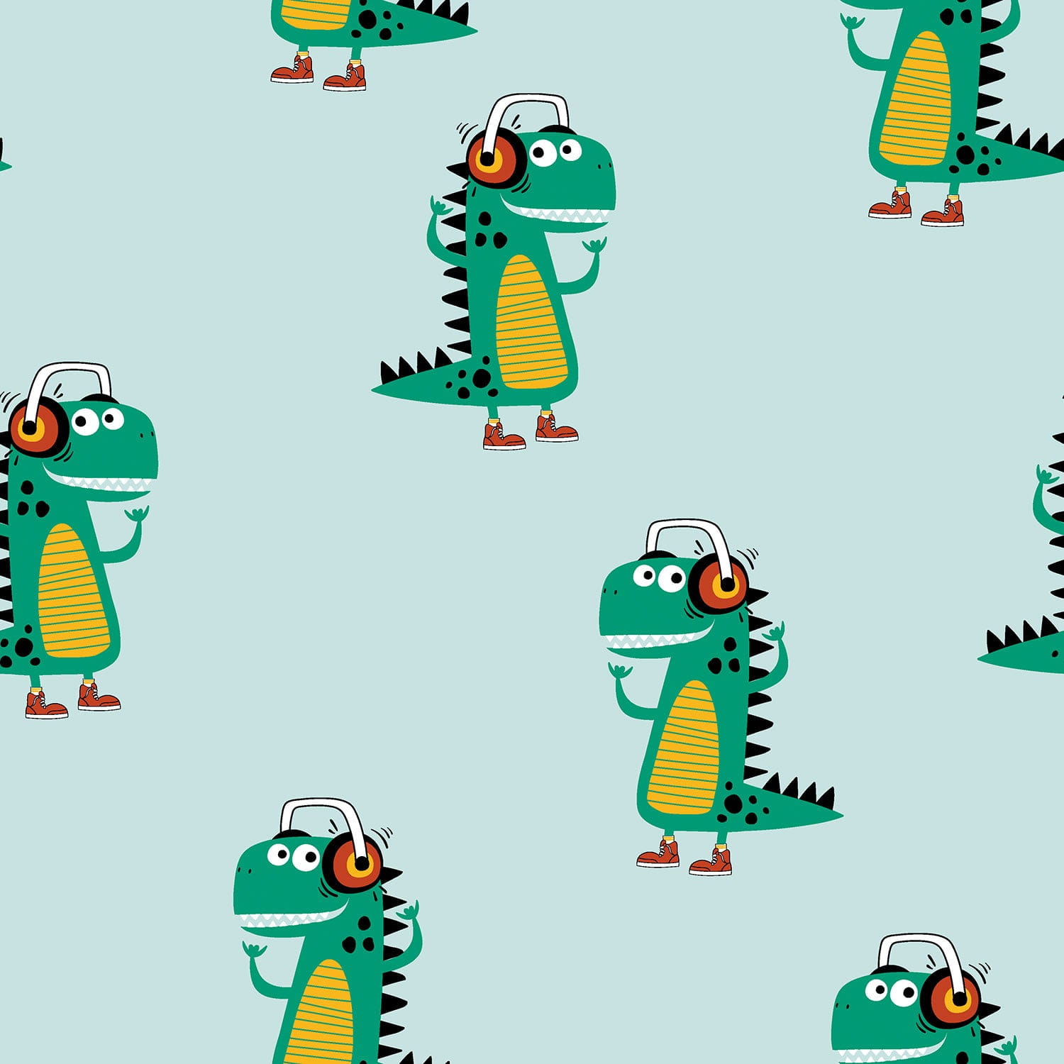 Baumwolljersey "cool Crocodile" mit Kopfhörern - mint (N021)