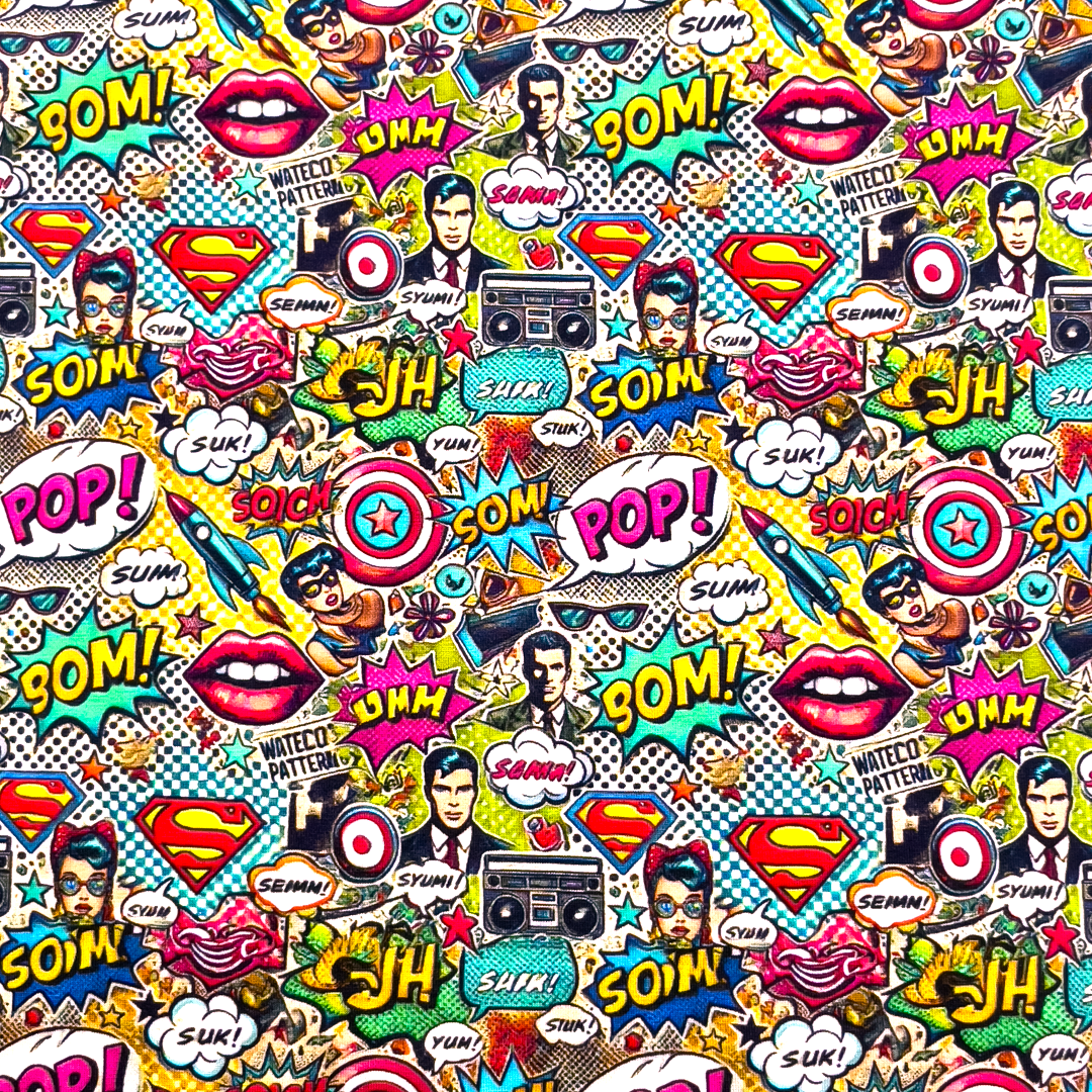 Baumwolljersey "Pop Art" mit Sprechblasen und Bilder - bunt (Digitaldruck)      