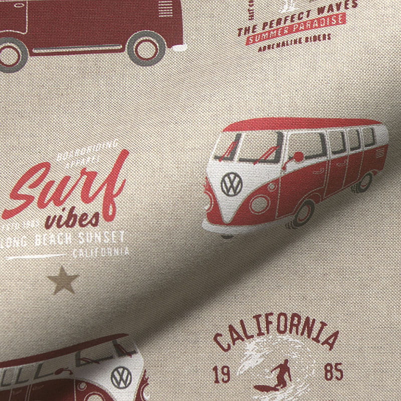 Halb-Panama Leinenoptik mit roten VW Bullis 