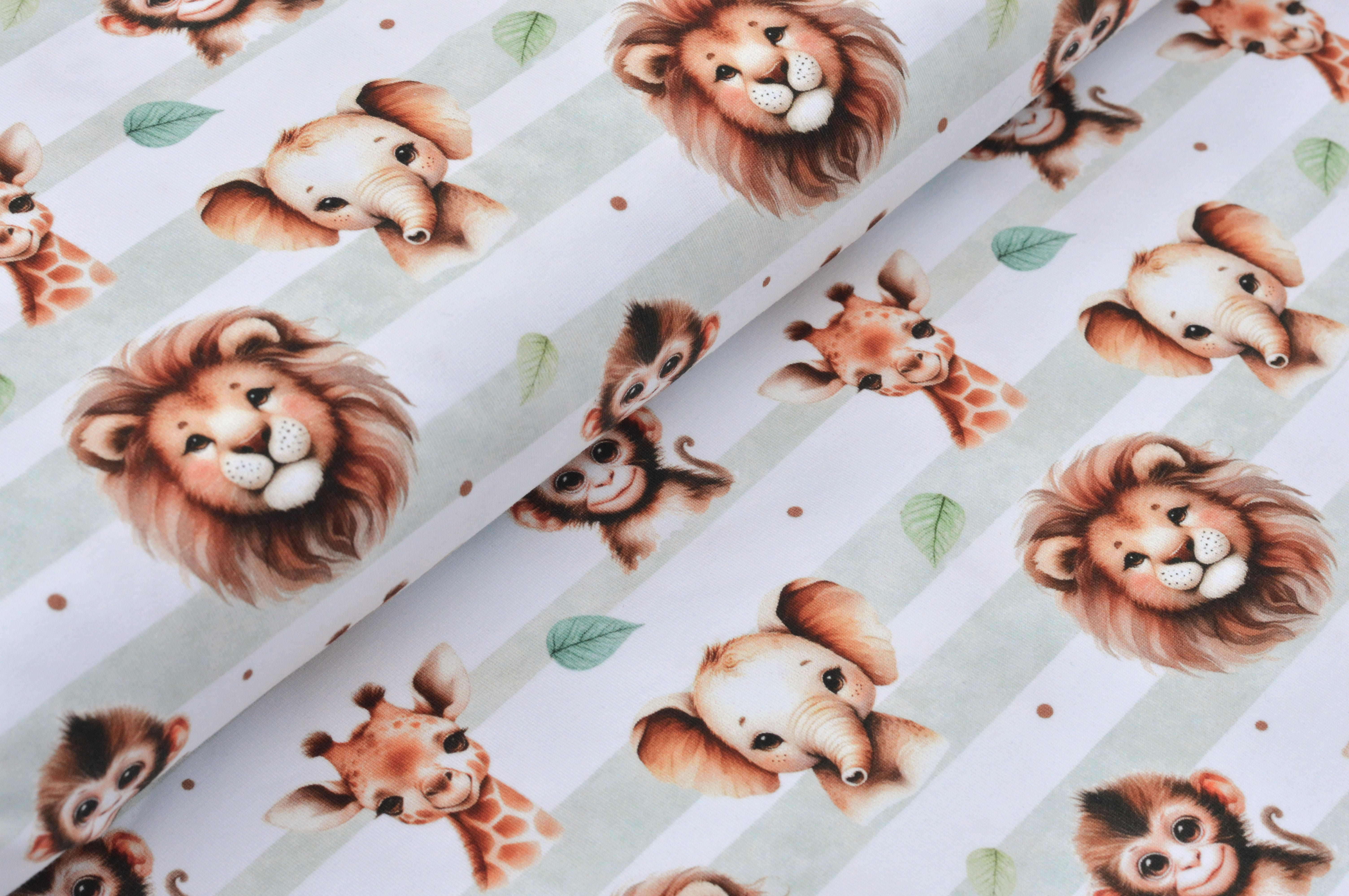 Digitaljersey Eigenproduktion "Little Safari Friends" - ecru/dusty mint gestreift