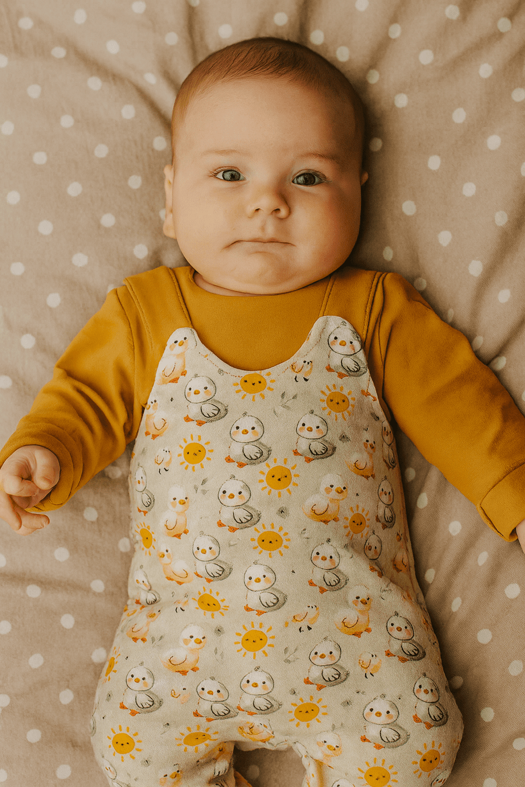 Baumwolljersey Digital mit Küken und Sonnen - beige