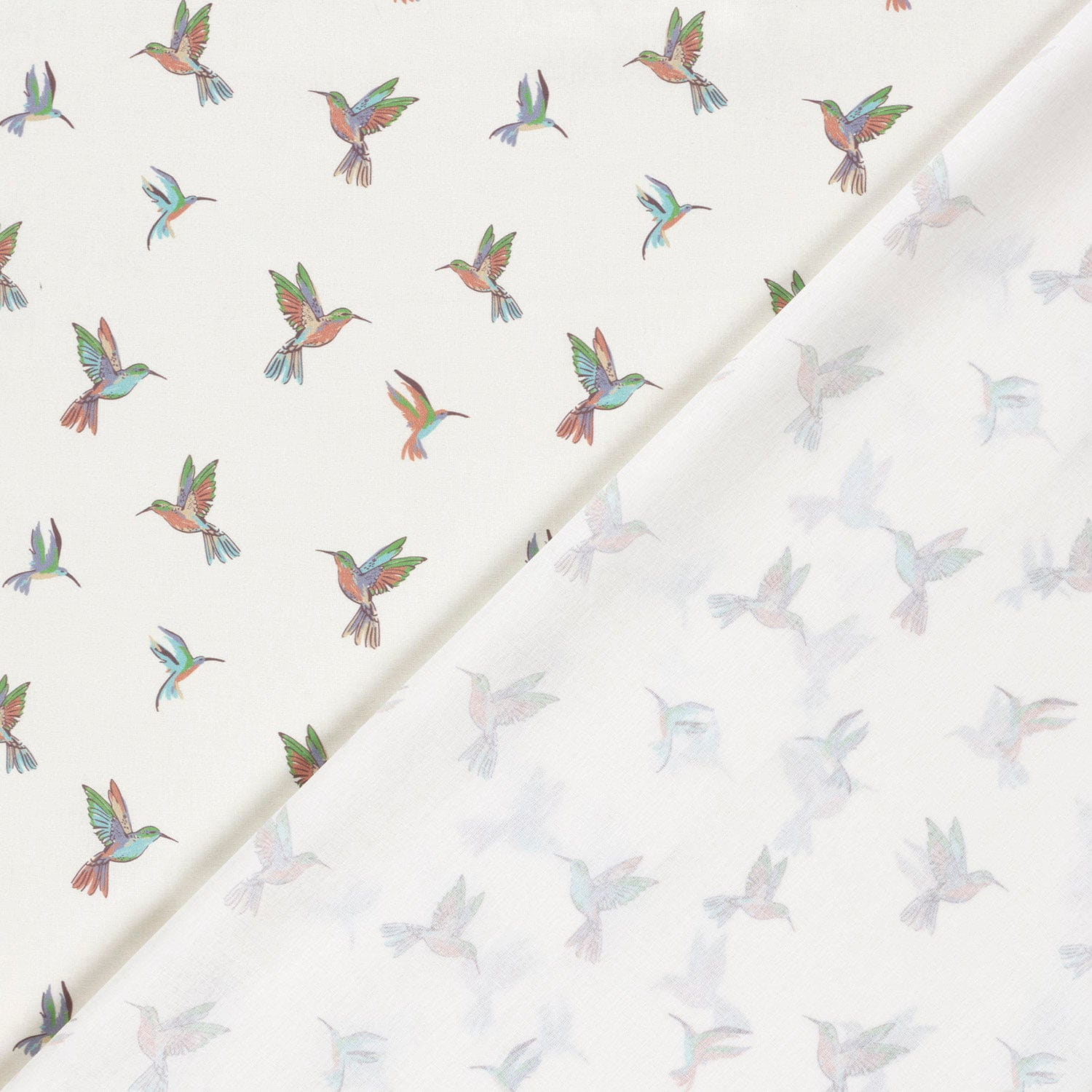 Baumwollstoff Popeline mit Kolibris - creme