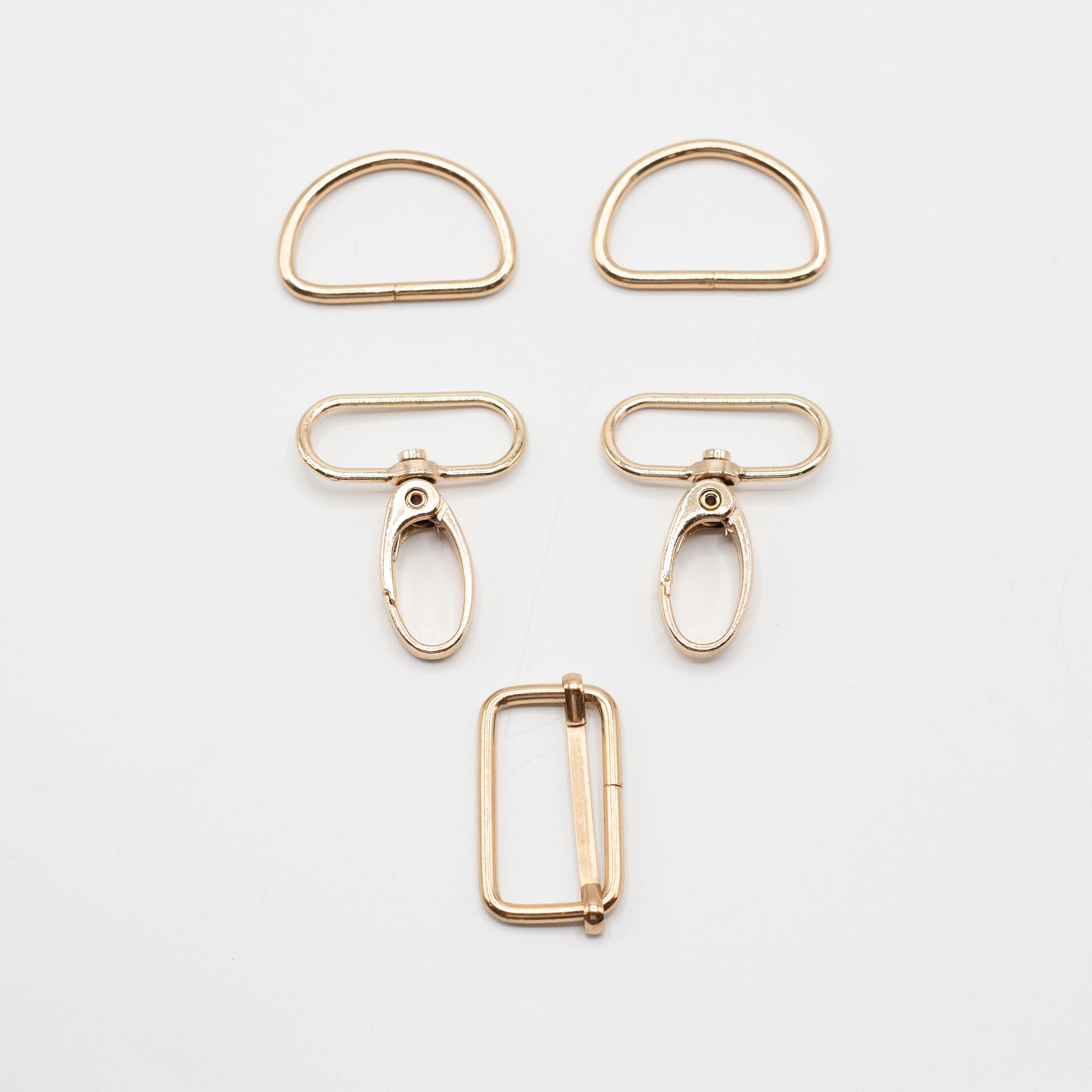 Set 5-teilig 30mm Karabinerhaken + D-Ringe + Leiterschnalle - gold (580)