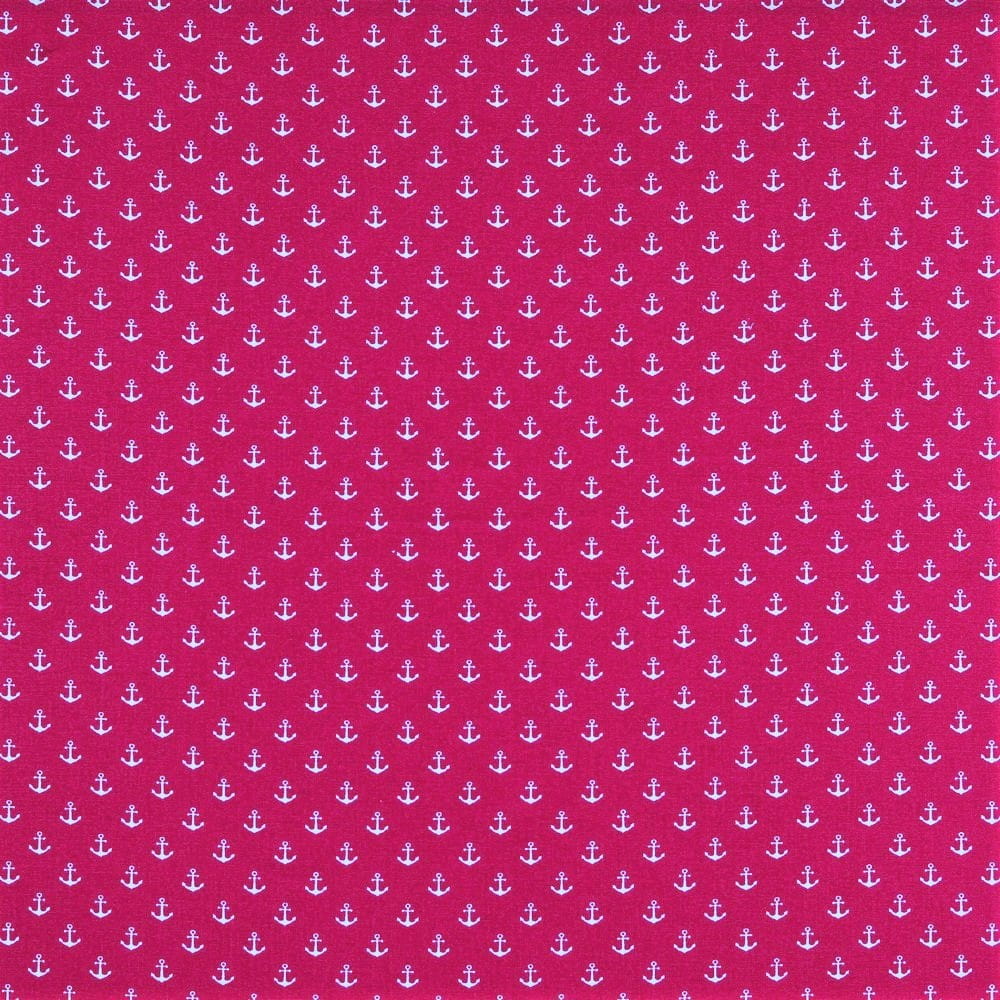 Baumwollstoff dark fuchsia mit kleinen weißen Anker (018)