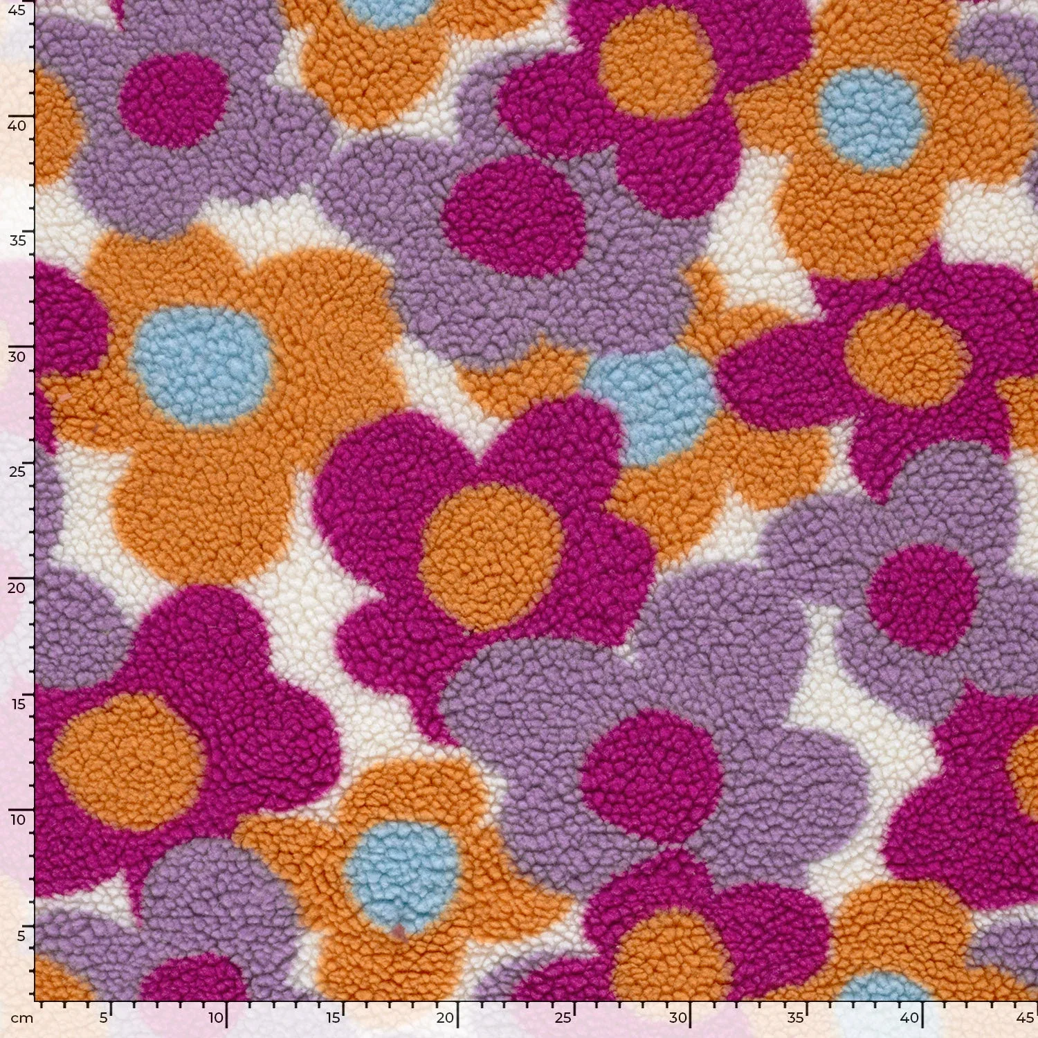 Teddystoff mit Retro-Blumen - ecru (N051)