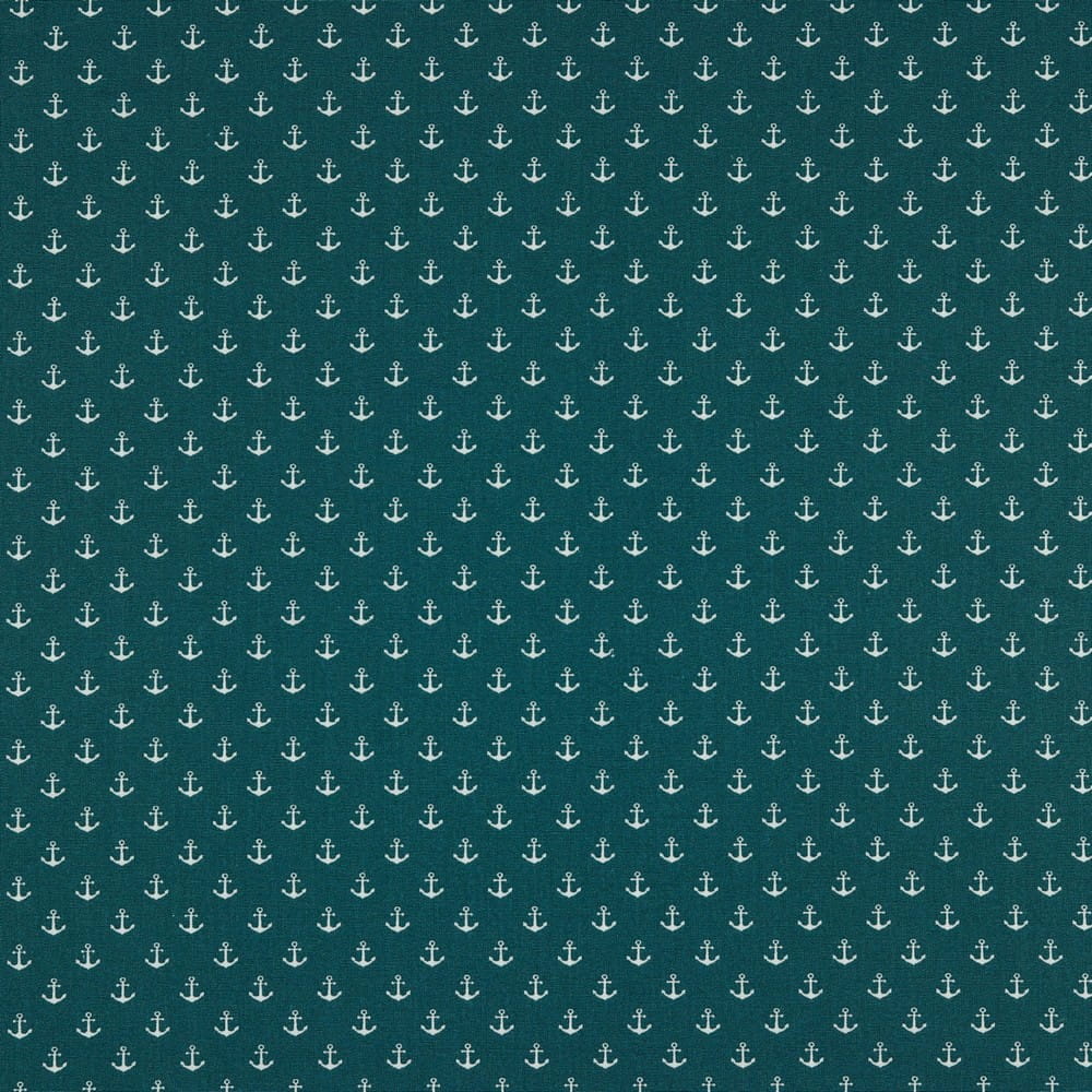 Baumwollstoff petrol mit kleinen weißen Ankern (023)  Baumwollstoff petrol mit kleinen weißen Ankern (023)