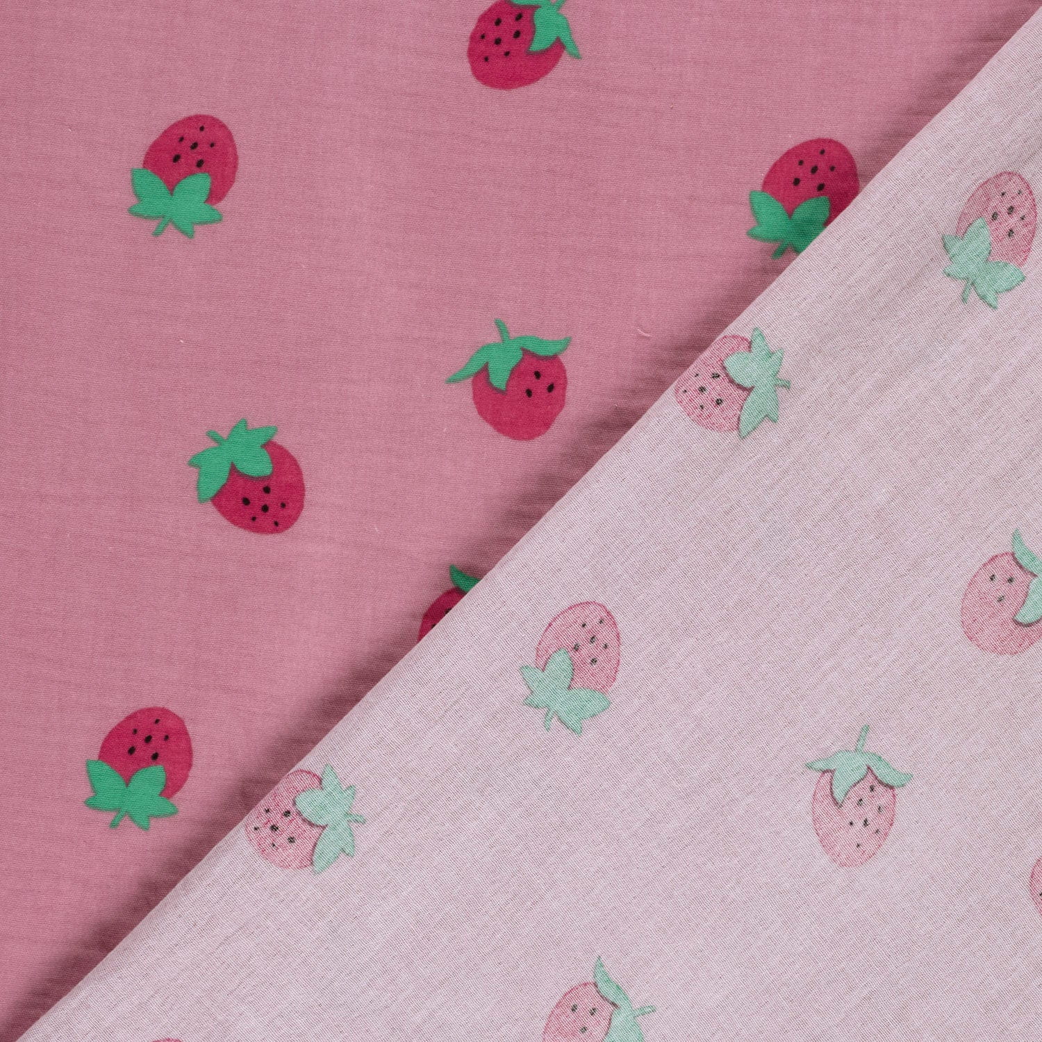 Baumwolle Double Gauze/ Musselin mit Erdbeeren - altrosa (N012)