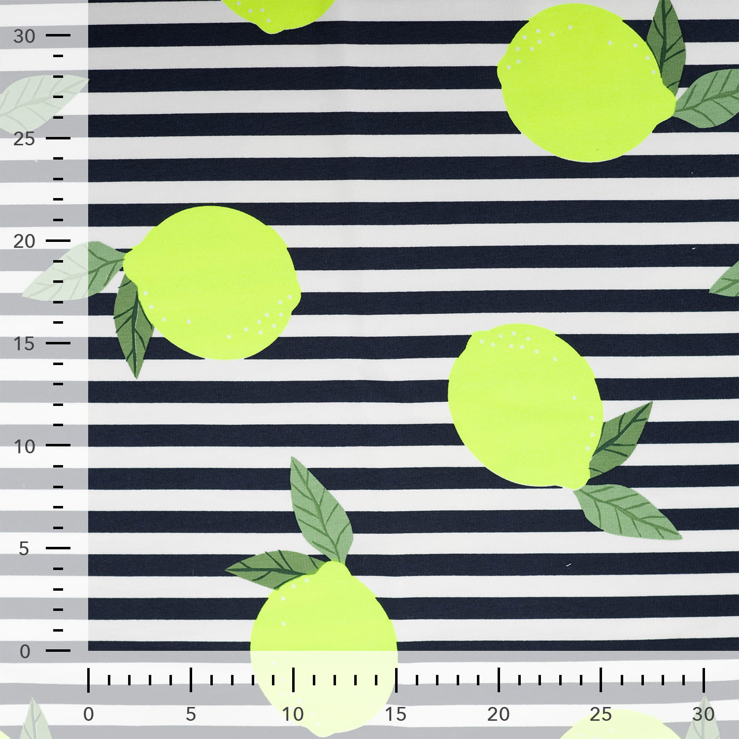French Terry "Neon Lemons" mit neongelben Zitronen - schwarz/weiß gstreift