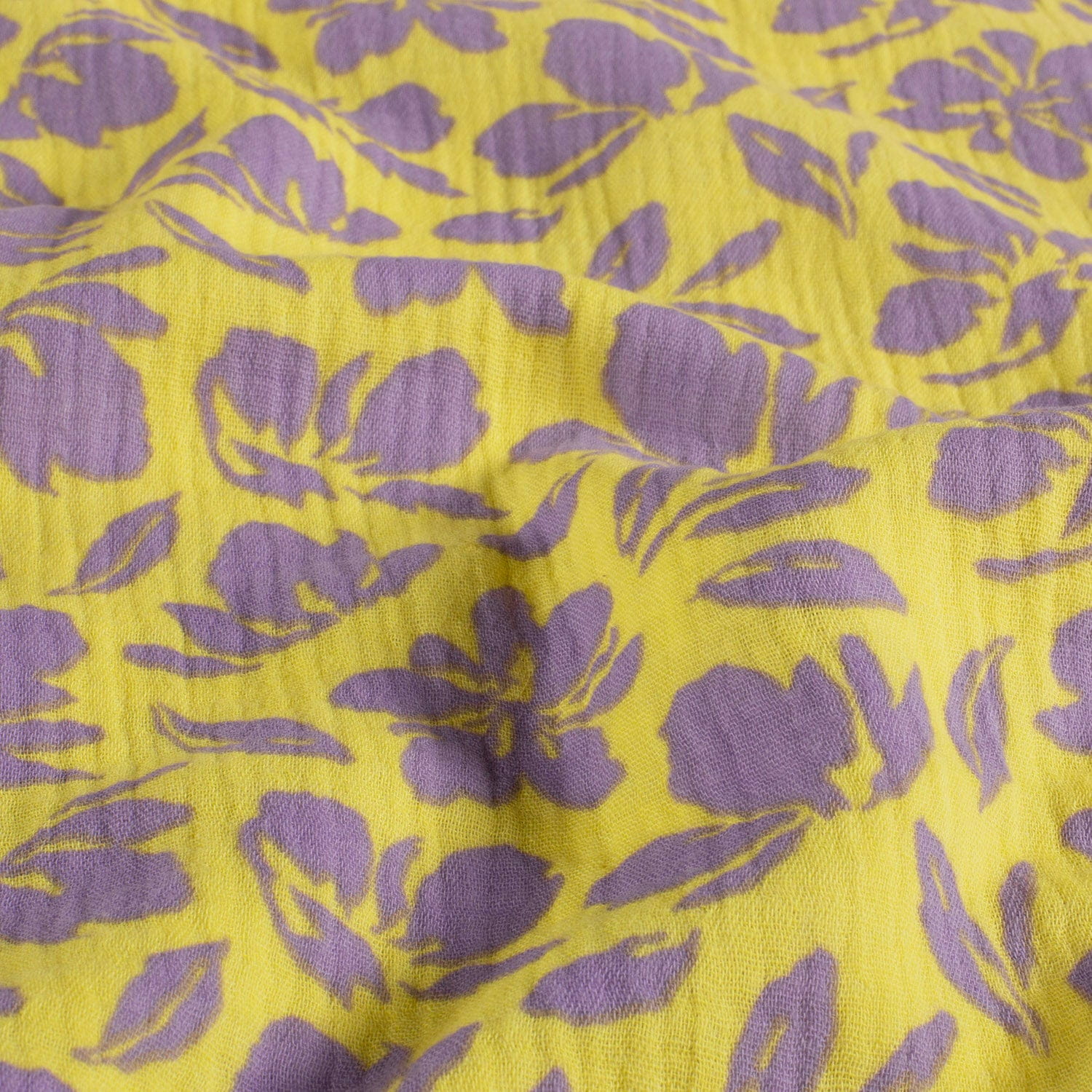 Baumwolle Double Gauze/ Musselin mit flieder Blumen - gelb (N033)