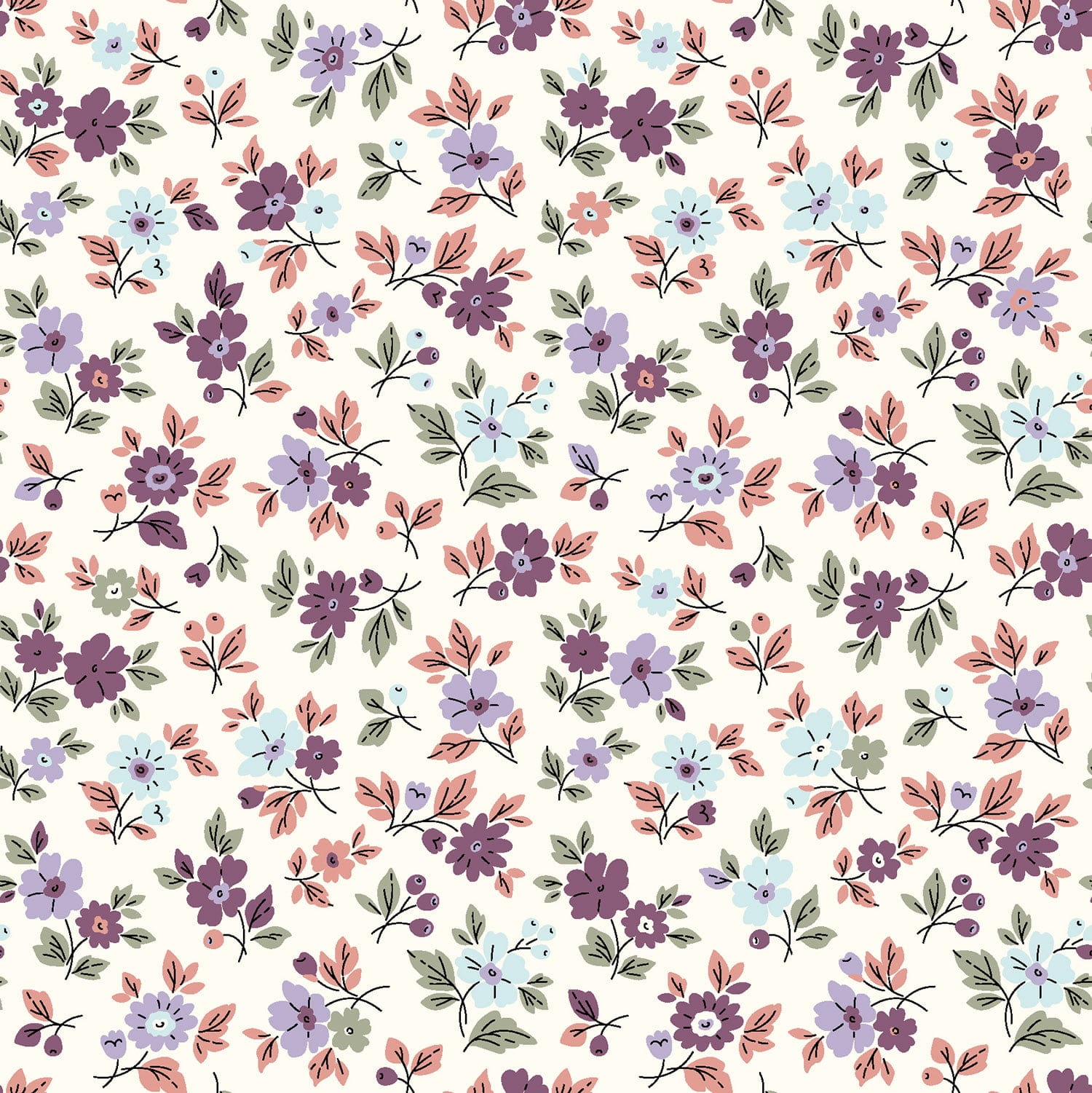 Baumwollstoff Popeline mit zarten Streublumen - ecru (N051)