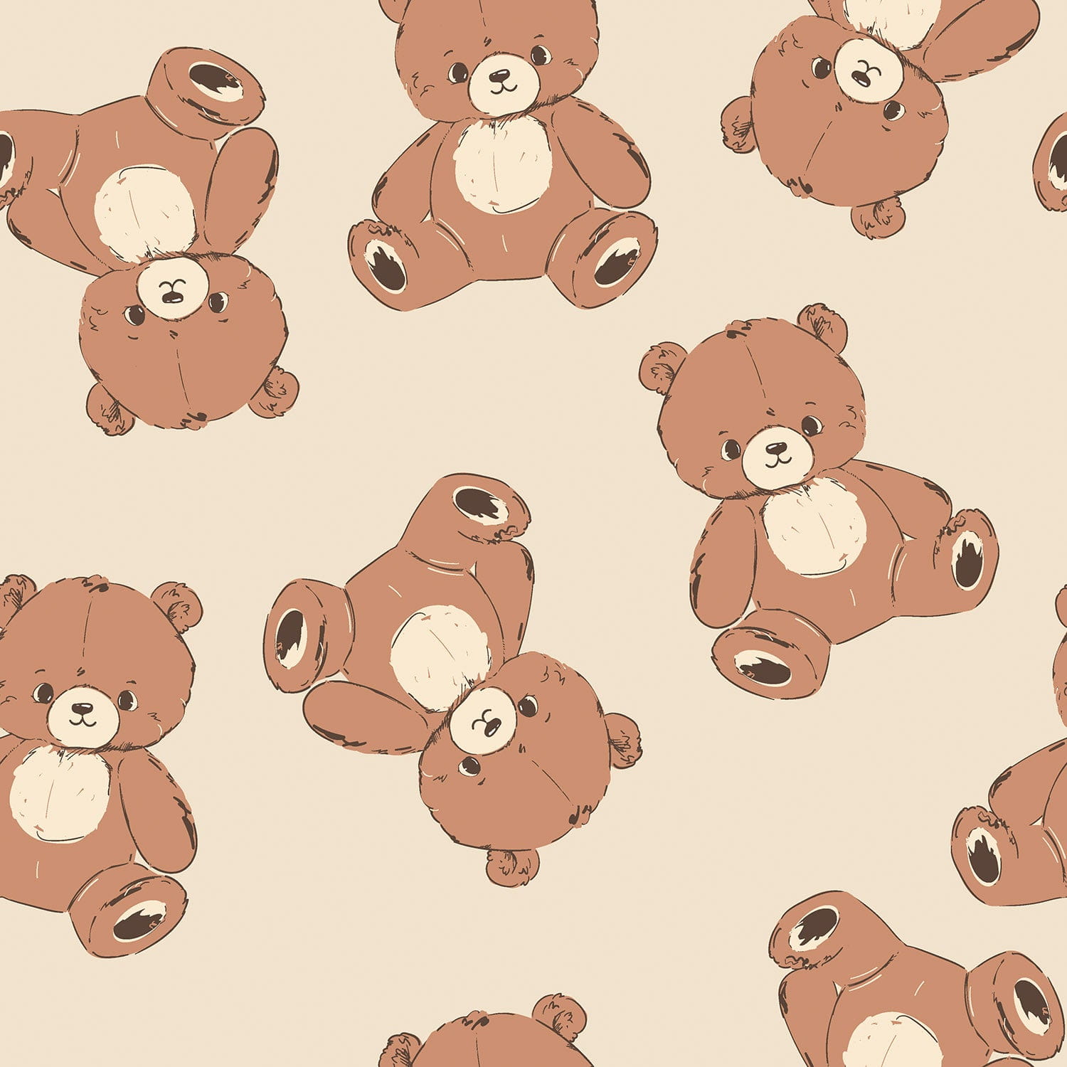 Beiger French Terry mit niedlichen braunen Teddybären im Digitaldruck auf Stoffrolle