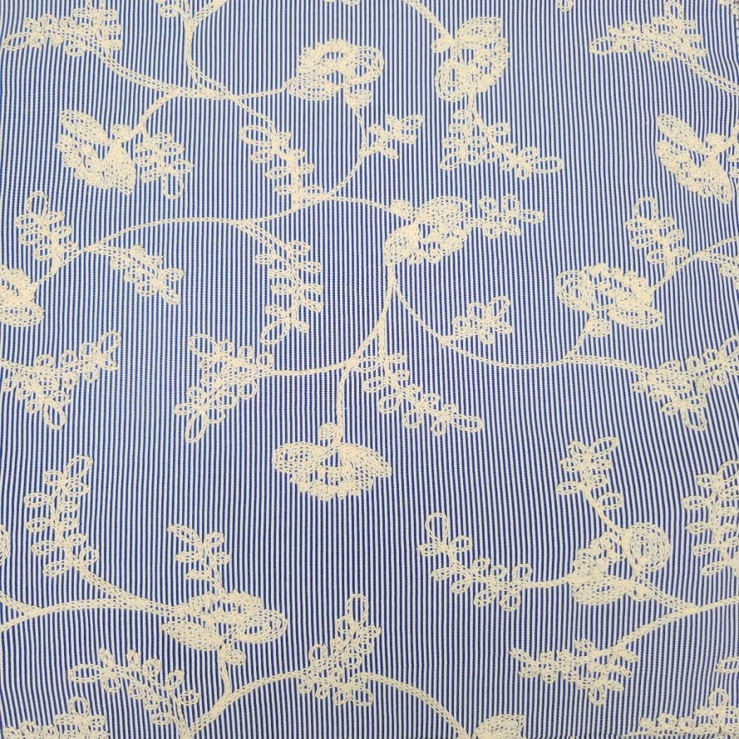 Embroidery Stoff mit feiner Stickerei gestreift - jeans/ecru