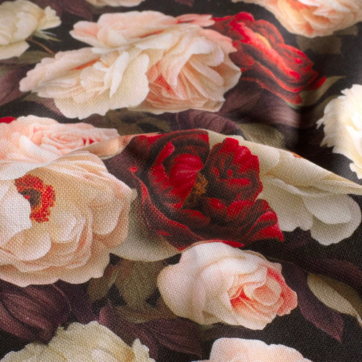 Panama Dekostoff Digital mit Rosen - schwarz (N069)