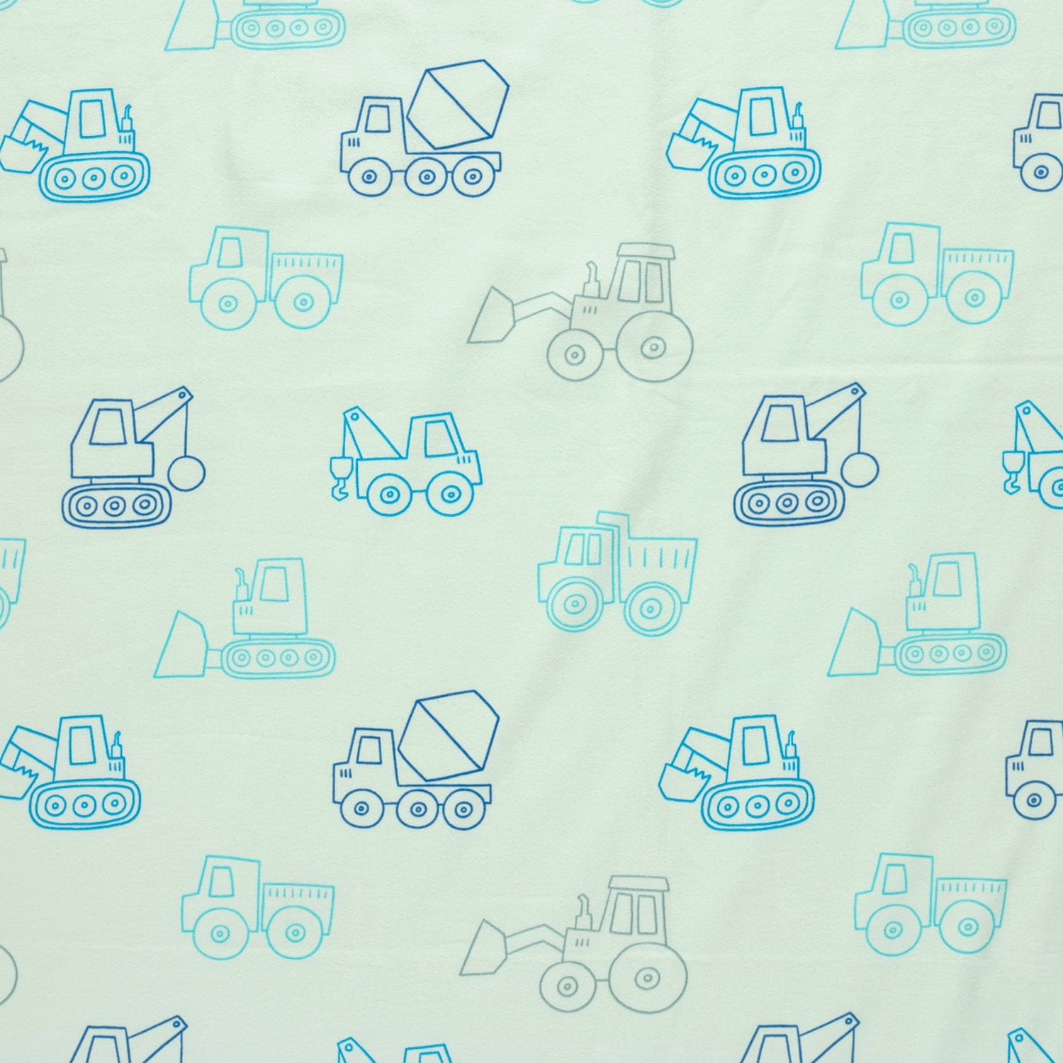 Baumwolljersey mit großen Baufahrzeugen - hellmint