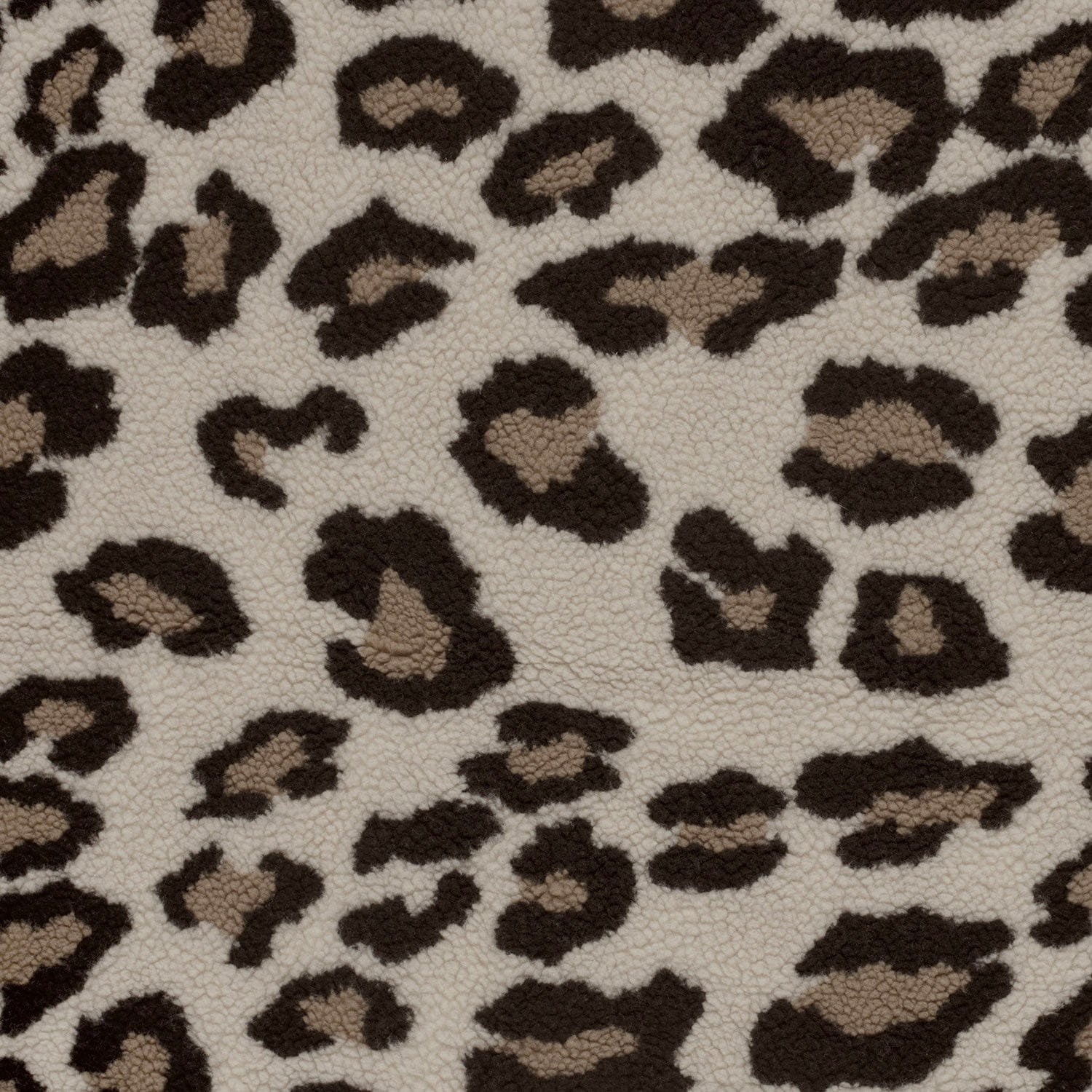 Teddystoff mit schwarz/camel Leopardenmuster - beige 