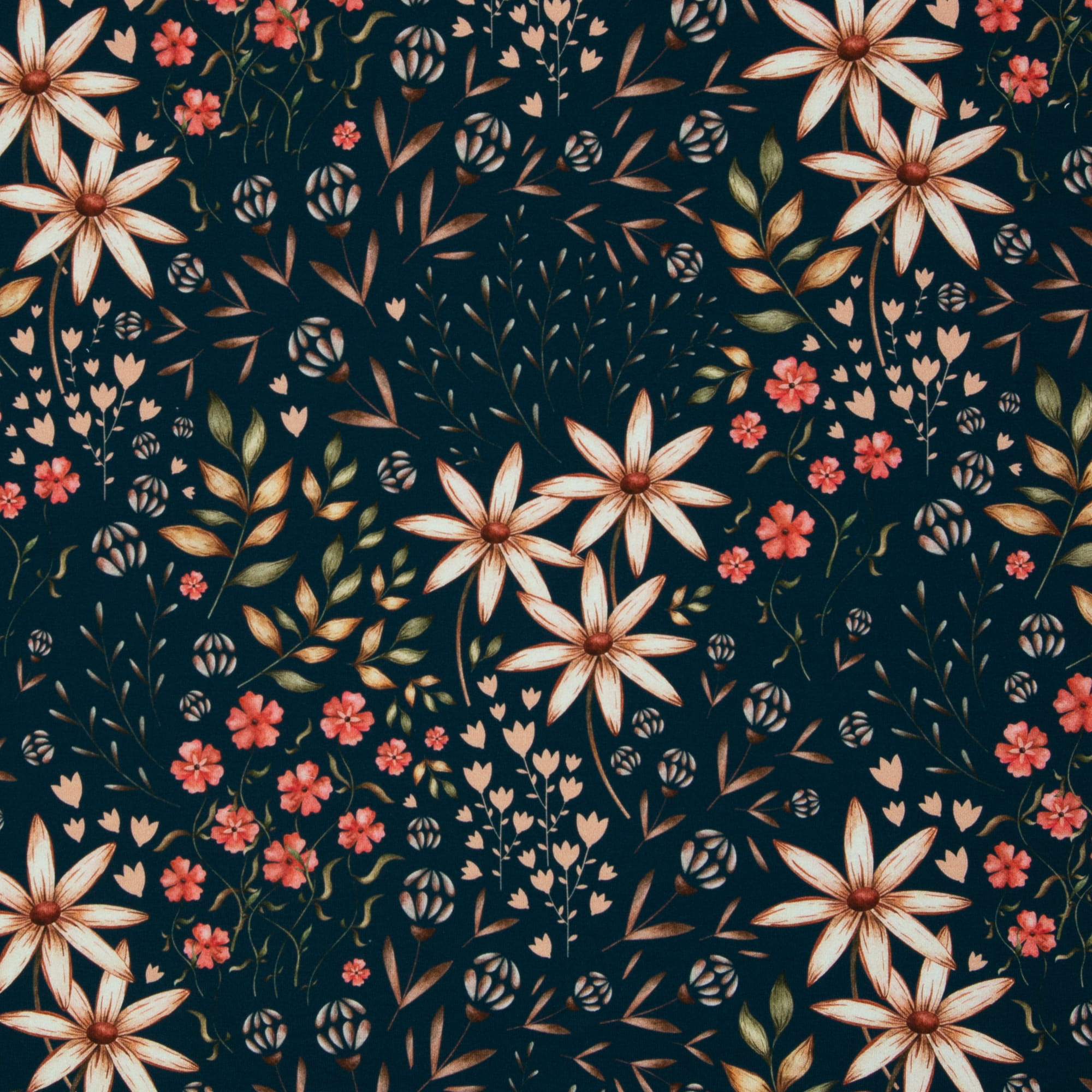 French Terry "Autumn Meadows" mit Blumen von Swafing - petrol (749)