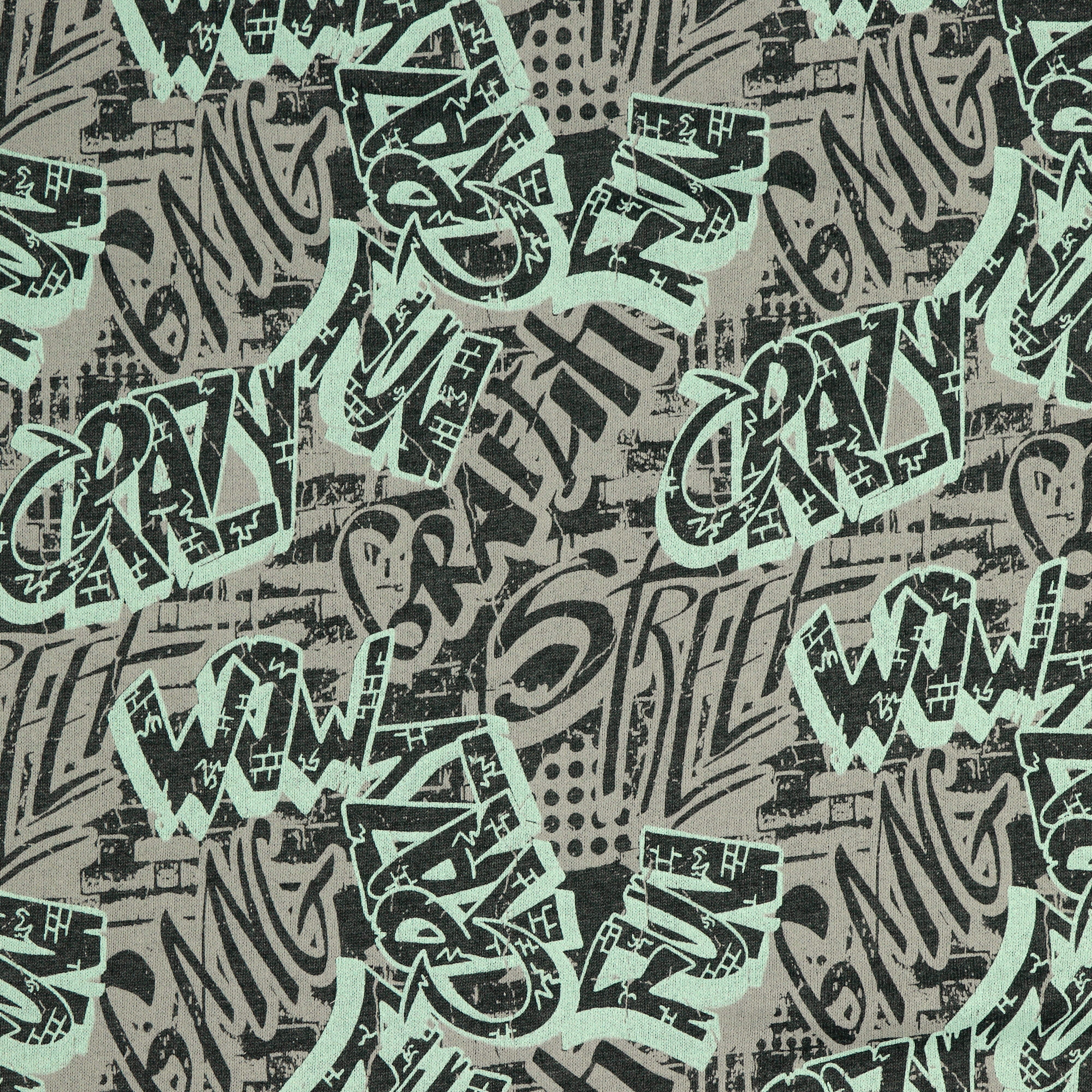 Sweat angeraut mit Graffiti - grau/dusty mint