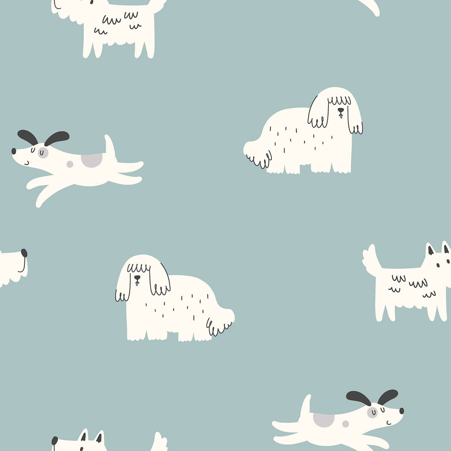 Sommersweat French Terry Digital mit Hunden - dusty mint (N003)