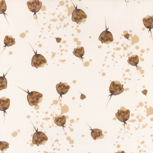Baumwollstoff Digital mit Baumwollblüten - beige