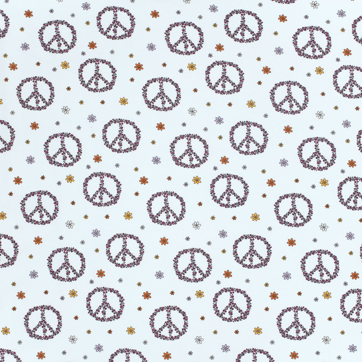 Baumwolljersey mit Blumen und Peace Zeichen - hellblau
