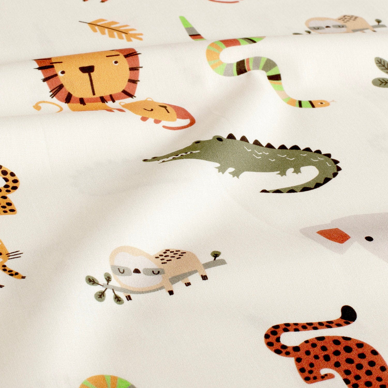 Baumwollstoff Popeline "Cartoon Safari" - ecru (N051)