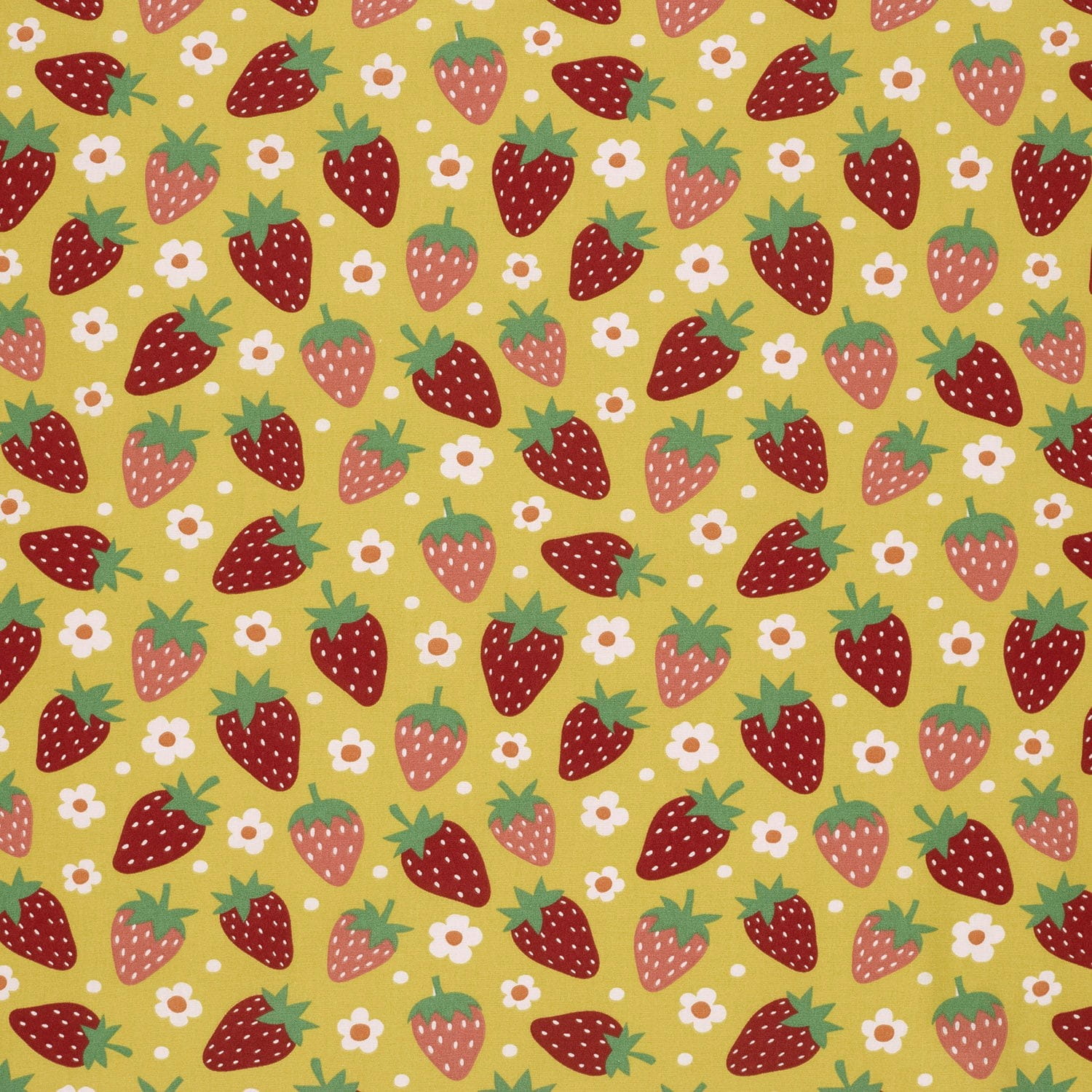 Baumwollstoff Popeline mit Erdbeeren - gelb