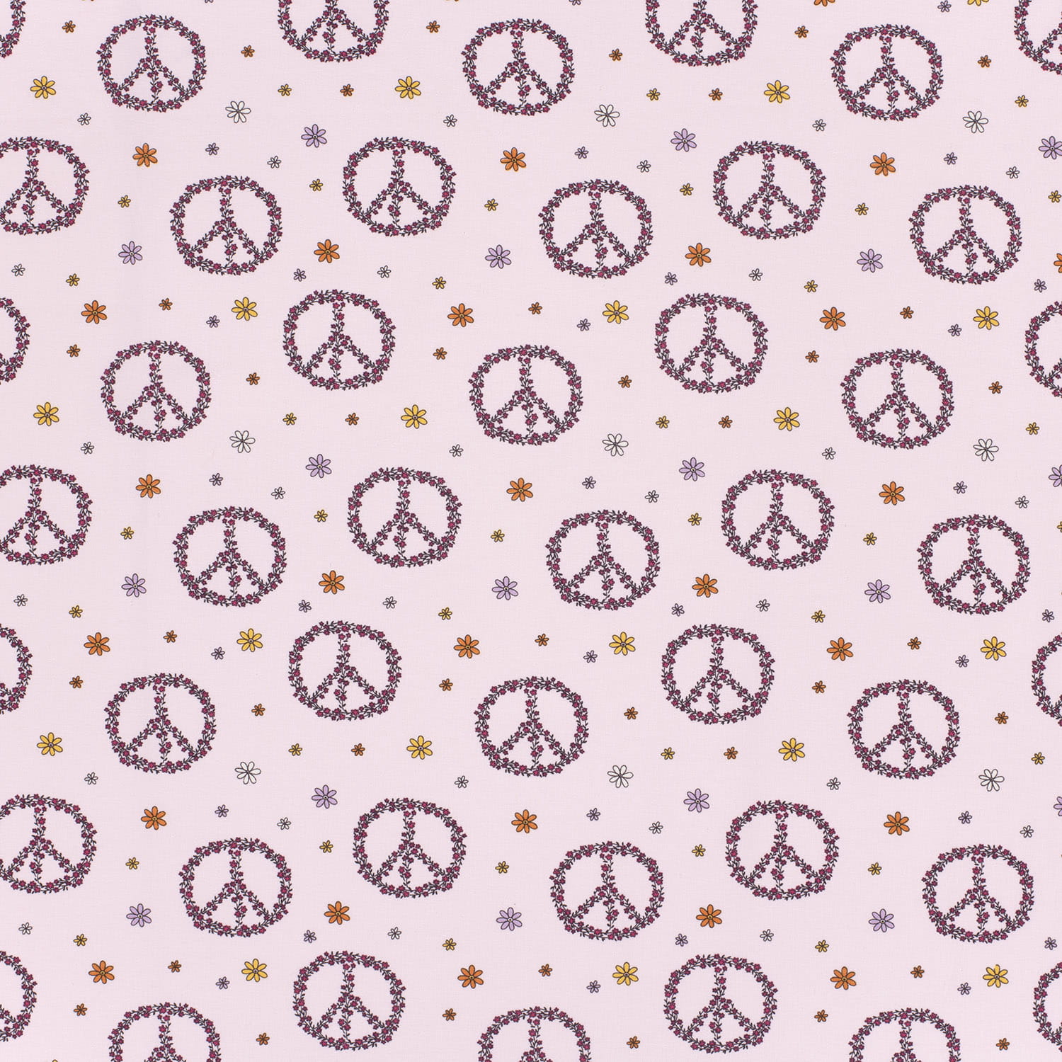Baumwolljersey mit Blumen und Peace Zeichen - hellrosa  