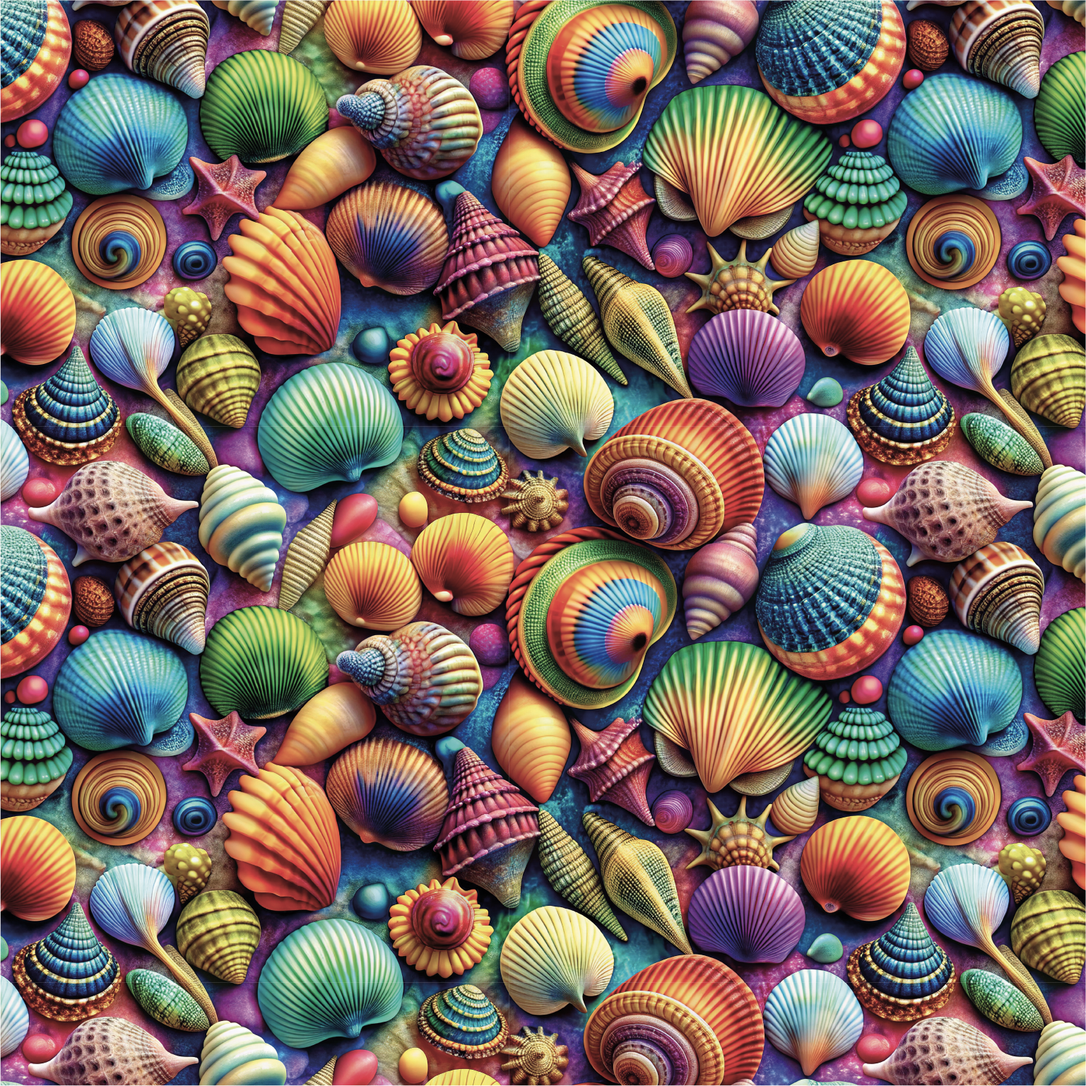 Baumwollstoff Popeline Digitaldruck "Splash" mit bunten Muscheln