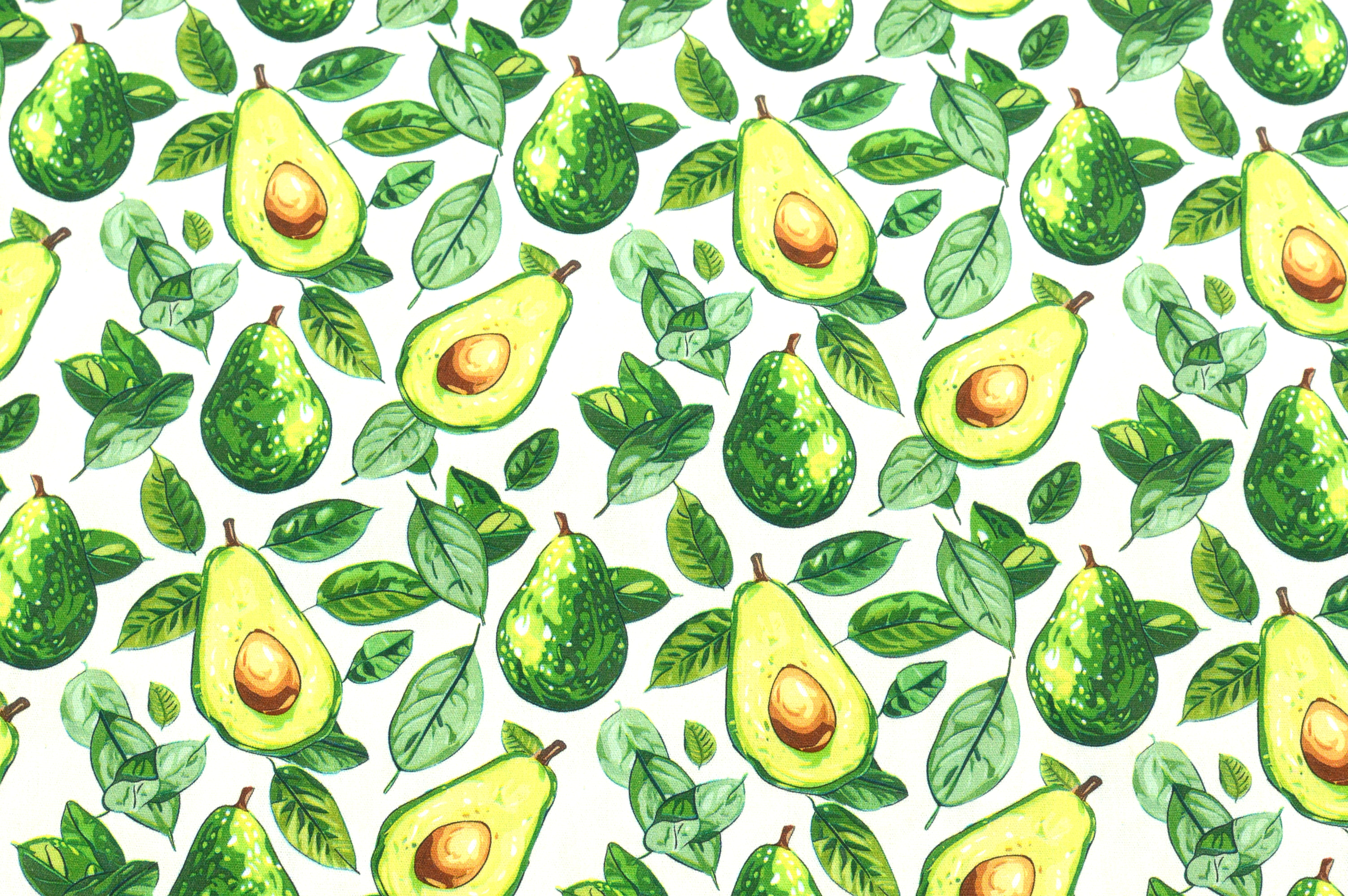 Baumwollstoff Digitaldruck Eigenproduktion mit Avocados und Blättern - creme
