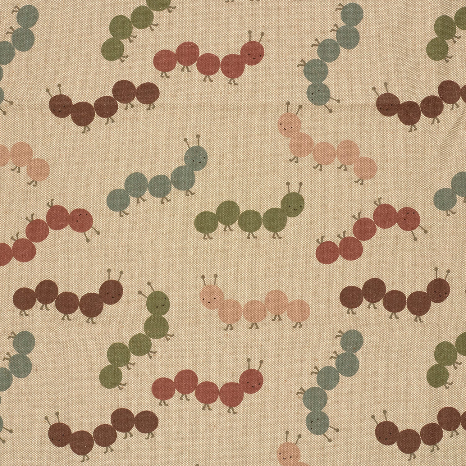 Halb-Panama Dekostoff in Leinenoptik mit Raupen - natur