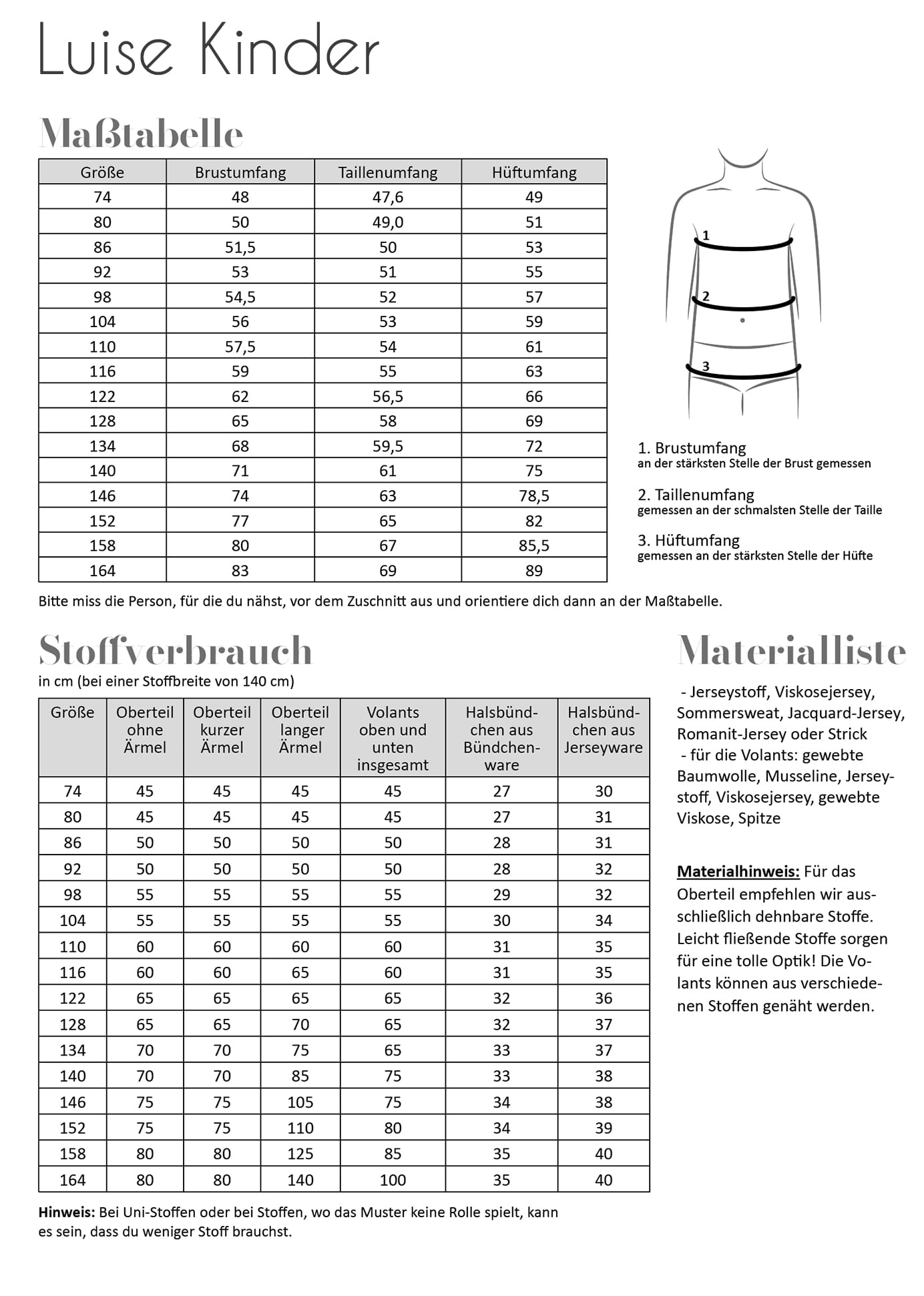 Papierschnittmuster Kleid Luise für Kinder 74-164 von Fadenkäfer