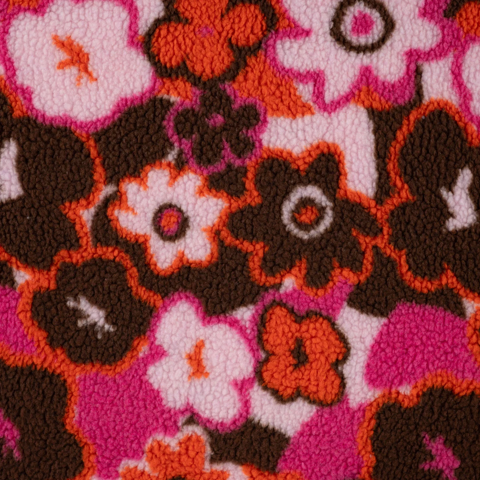 Teddystoff Jacquard mit Retro-Blumen - fuchsia (Q170)