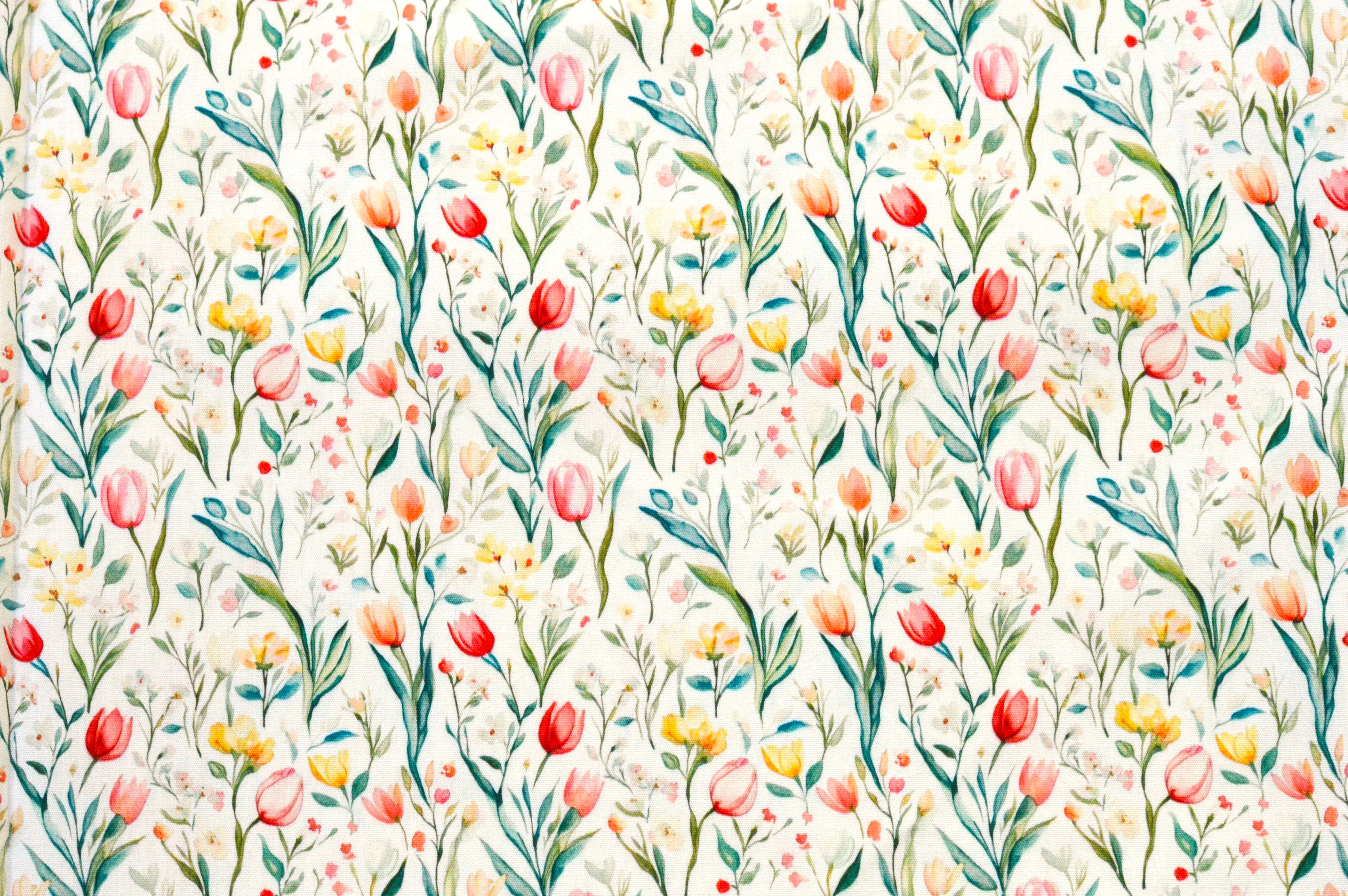 Baumwollstoff Digitaldruck Eigenproduktion mit Aquarell-Tulpen - ecru