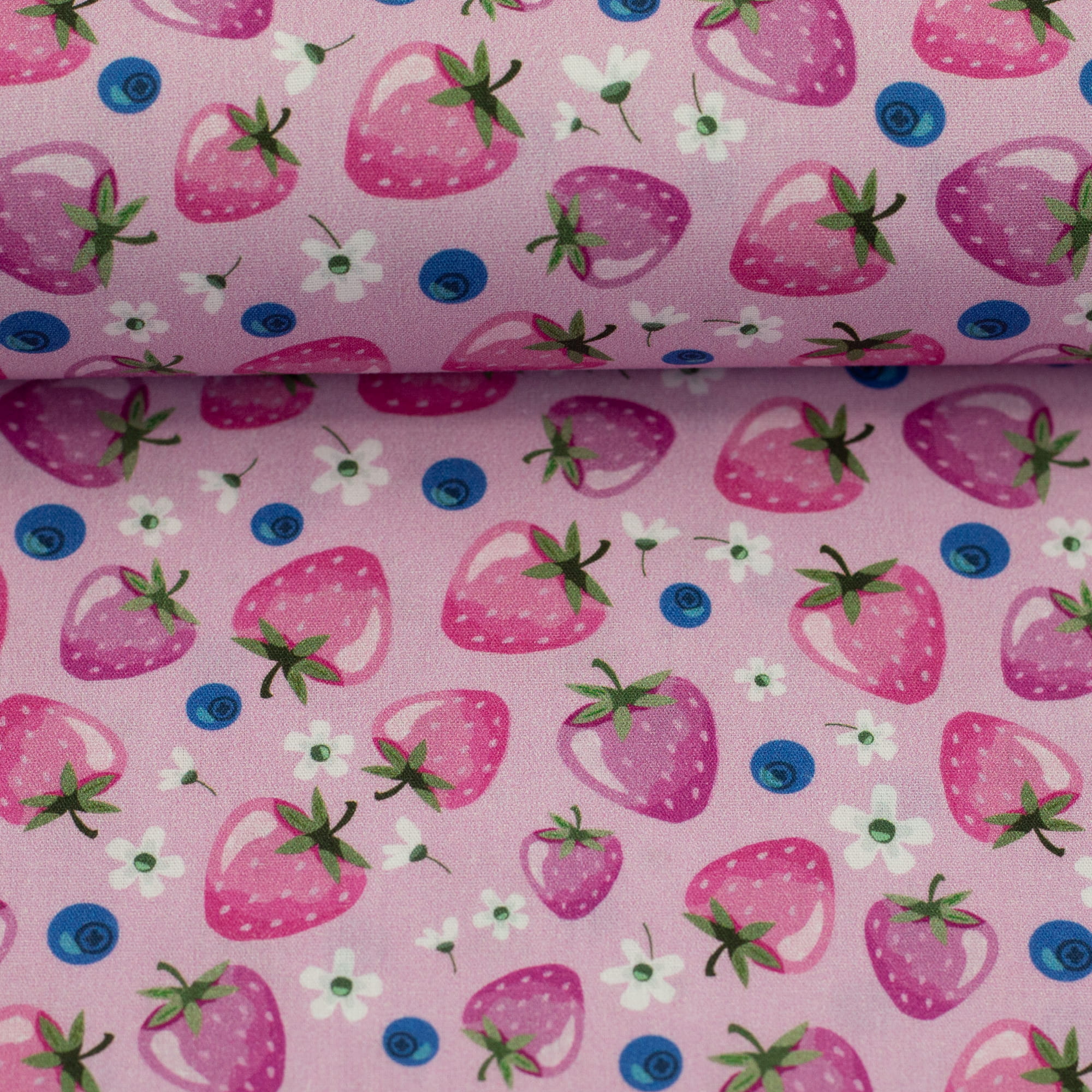 Baumwollstoff Swafing "Fruits" mit Erdbeeren und Blaubeeren - rosa