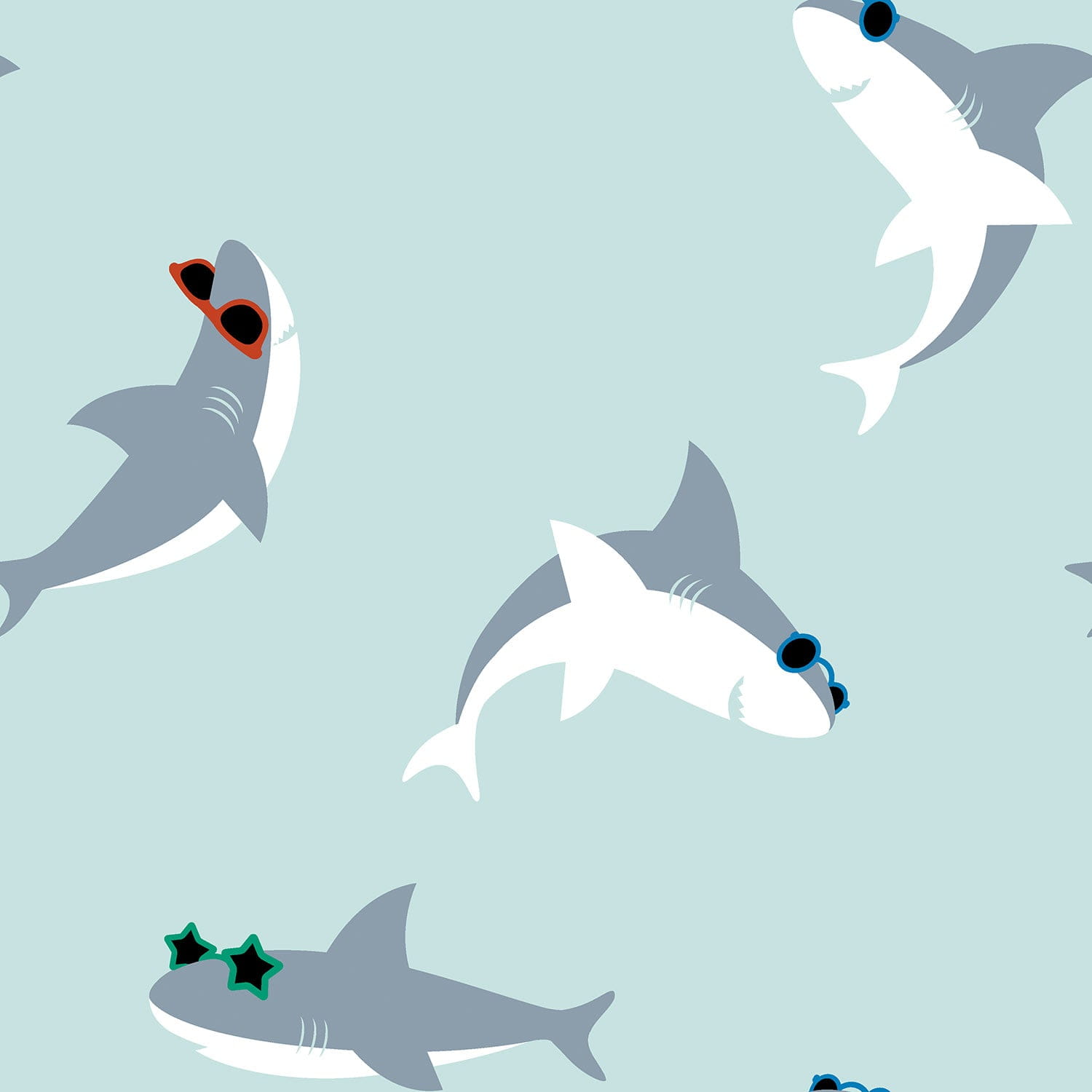 Baumwolljersey mit Haien und Sonnenbrillen - hellmint (N021)