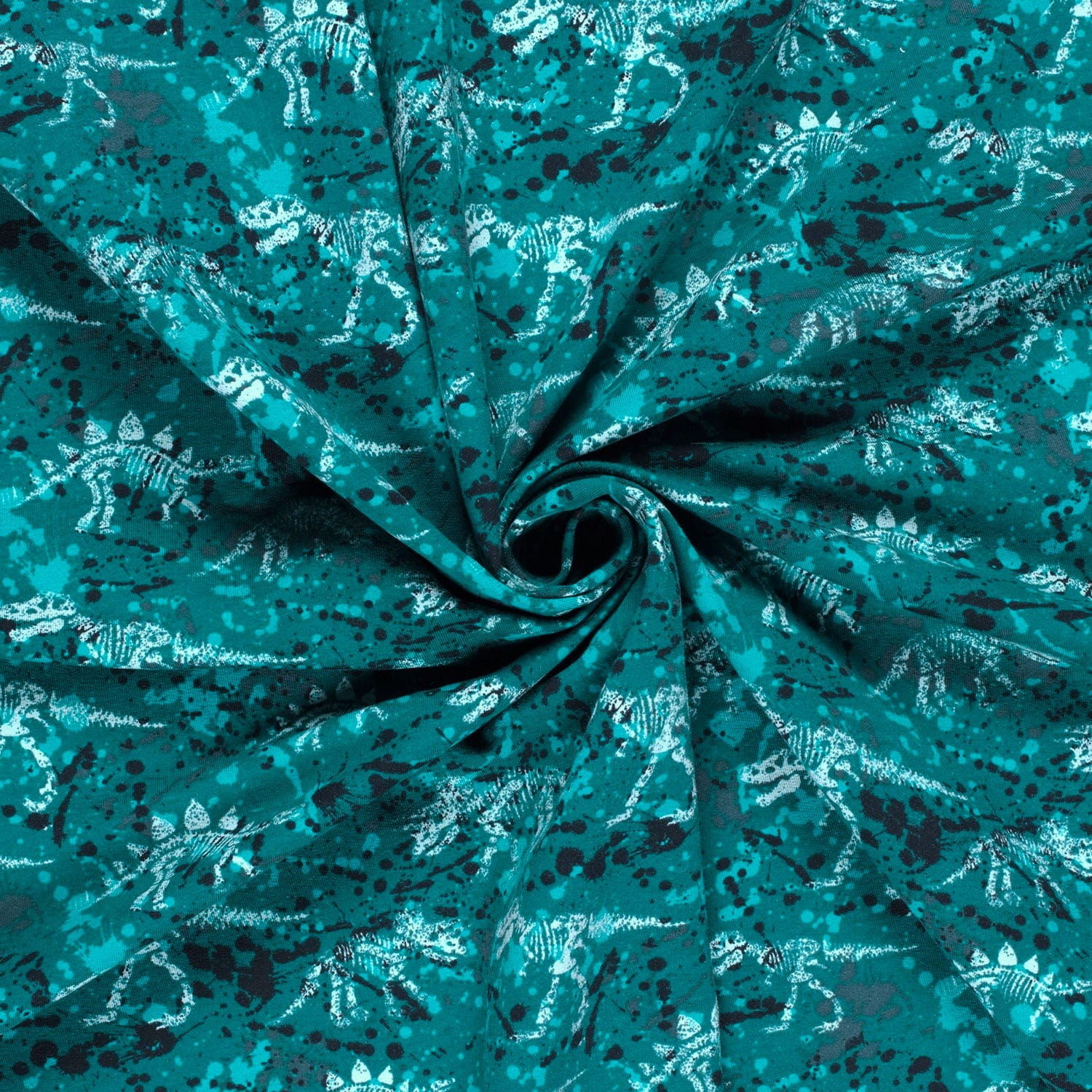 Stoffe online kaufen Sommersweat mit Dino Skeletten petrol - Main Image