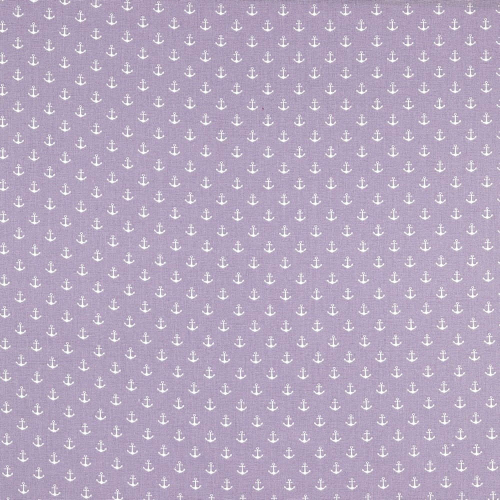 Baumwollstoff flieder mit kleinen weißen Ankern (015)   Baumwollstoff flieder mit kleinen weißen Ankern (015)