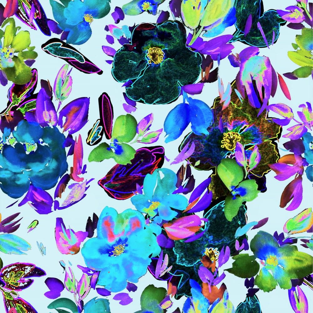 Digitaljersey "Bright Flowers" - light blue