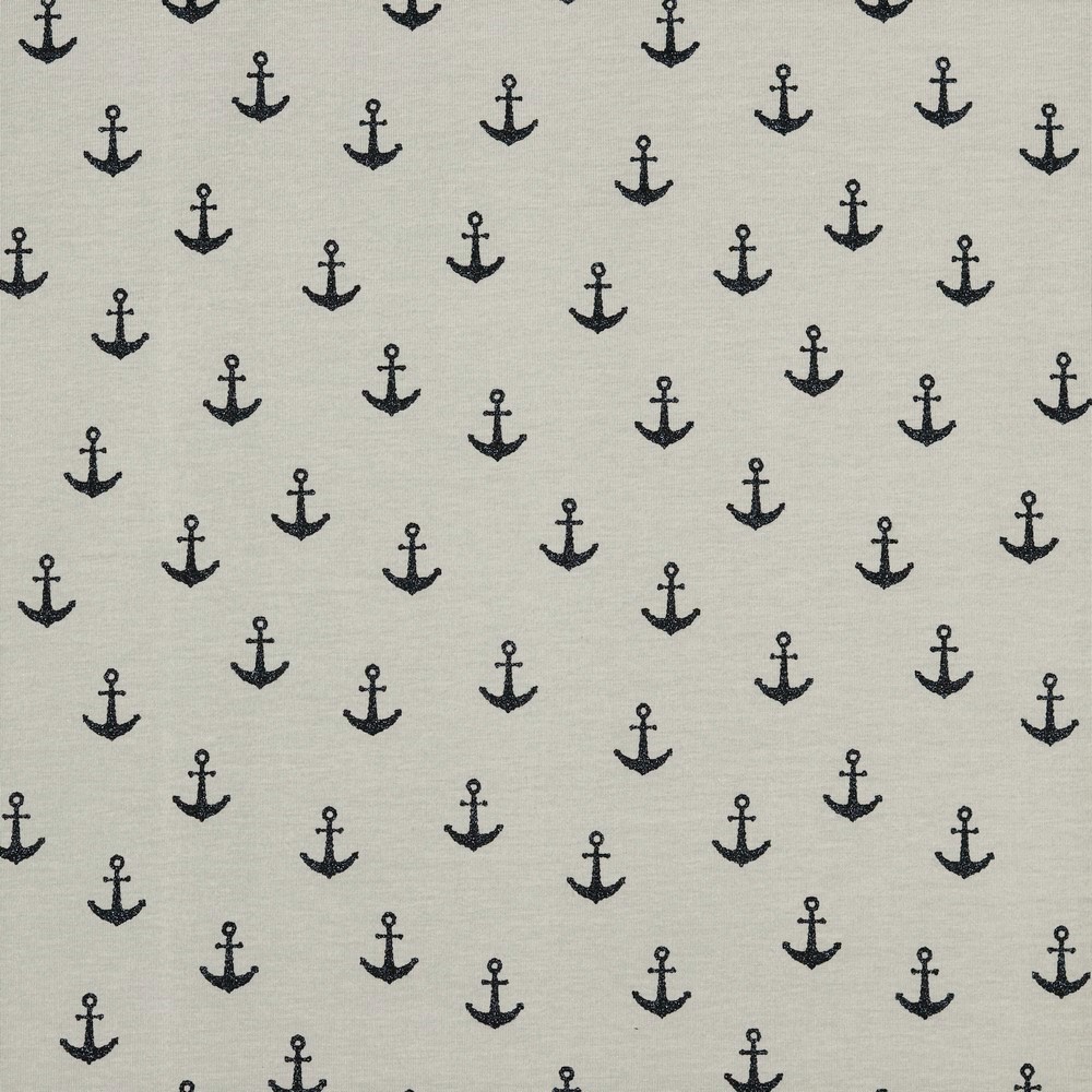 Baumwolljersey "Glitter Anchor" - hellgrau
