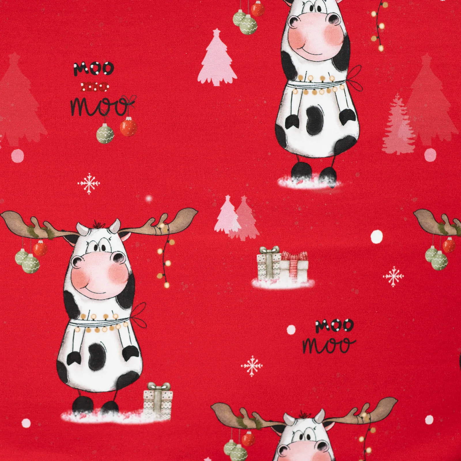French Terry Digital mit Weihnachtskühen - rot (Q150)