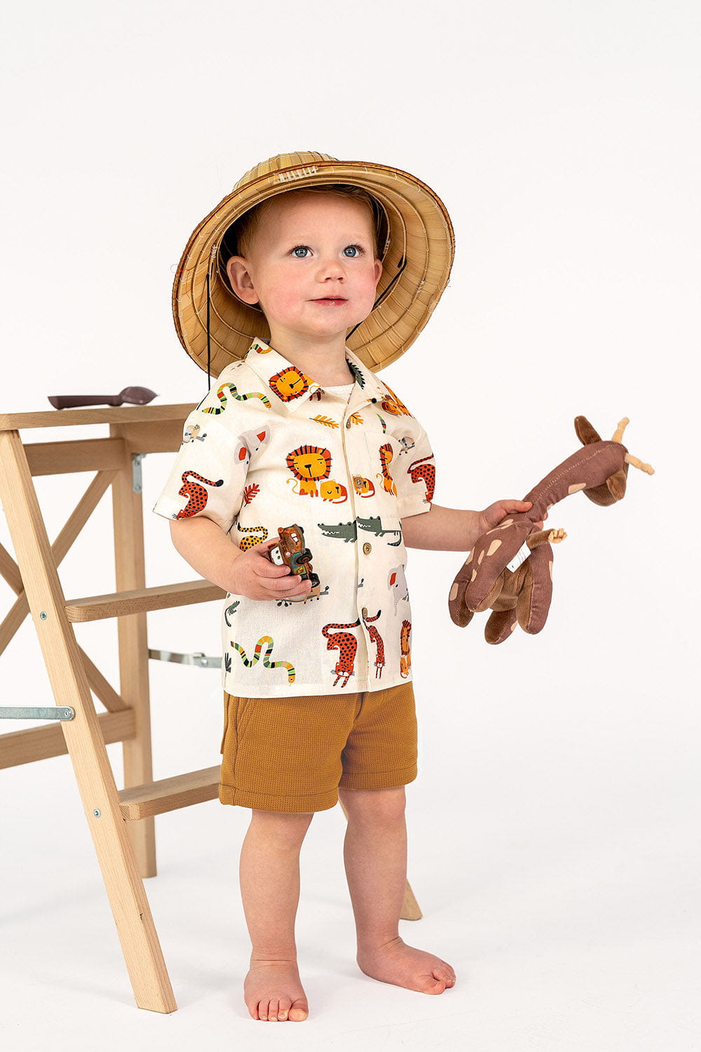 Baumwollstoff Popeline "Cartoon Safari" - ecru (N051)