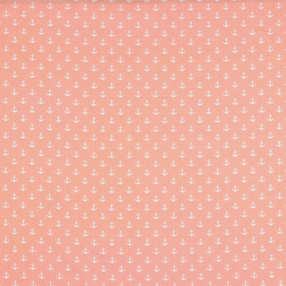 Baumwollstoff apricot mit kleinen weißen Ankern (012)      Baumwollstoff apricot mit kleinen weißen Ankern (012)