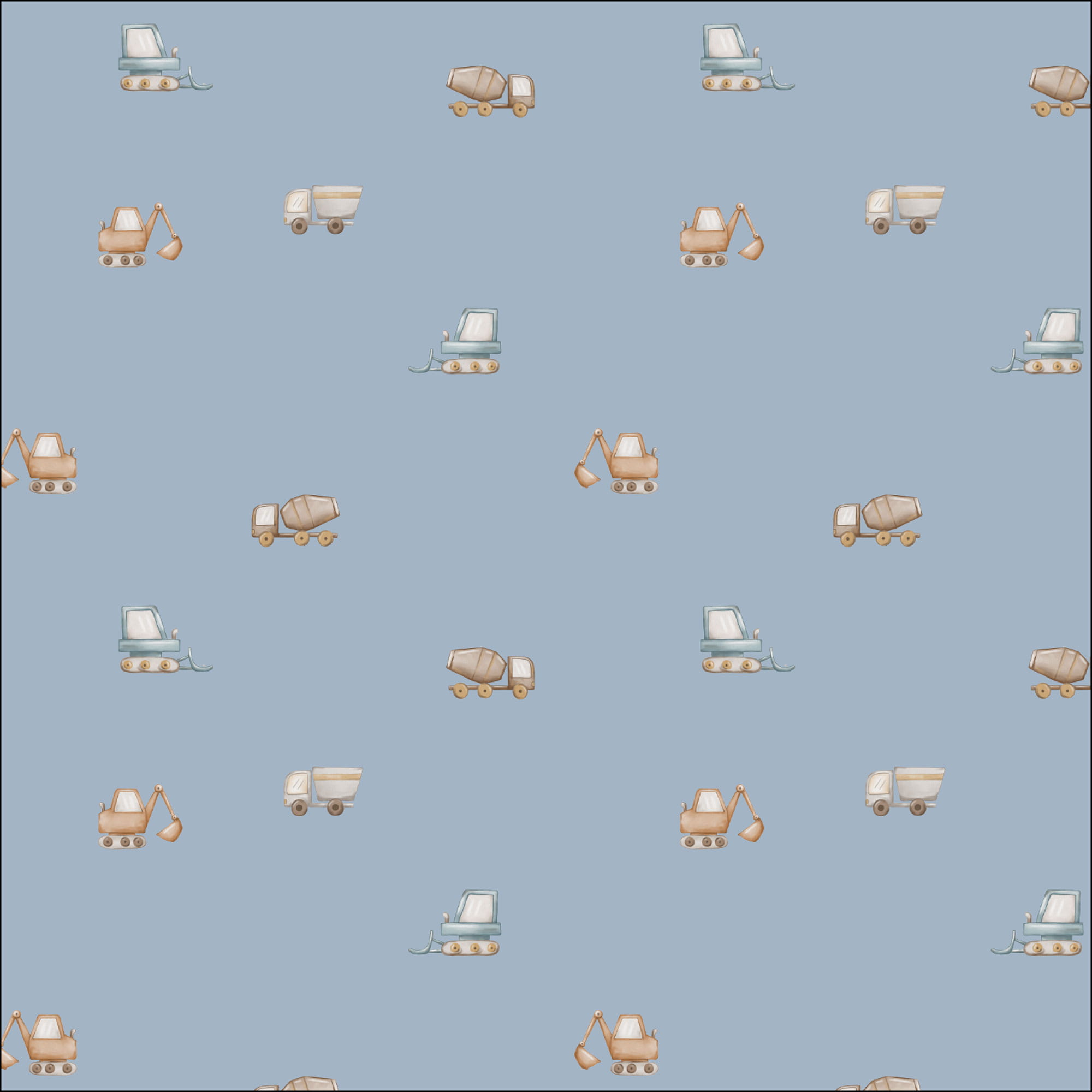 Baumwollstoff Popeline (digital) mit Baustellenfahrzeugen - dusty blue (Q920)